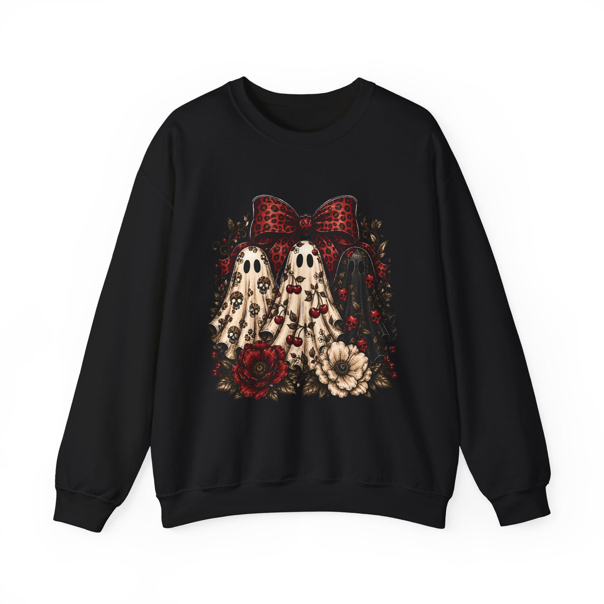 Ghost Trio Floral Crewneck Sweatshirt – Leopard Bow Halloween Pullover