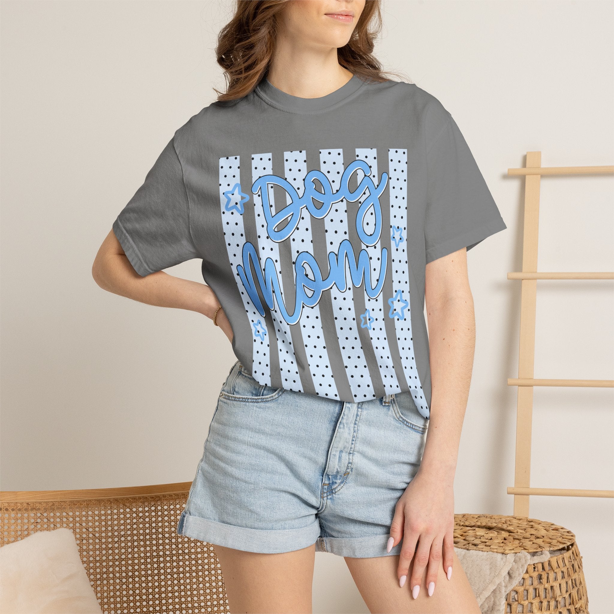 Dog Mom T-Shirt – Blue Stars & Stripes Pet Mom Tee