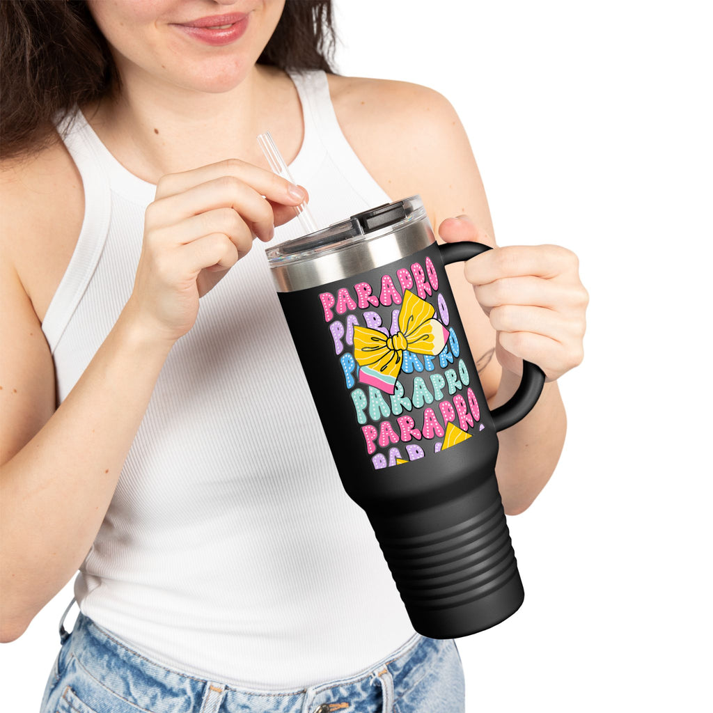 40oz Insulated Travel Mug — Colorful 'PARA' Pattern with Bow Design
