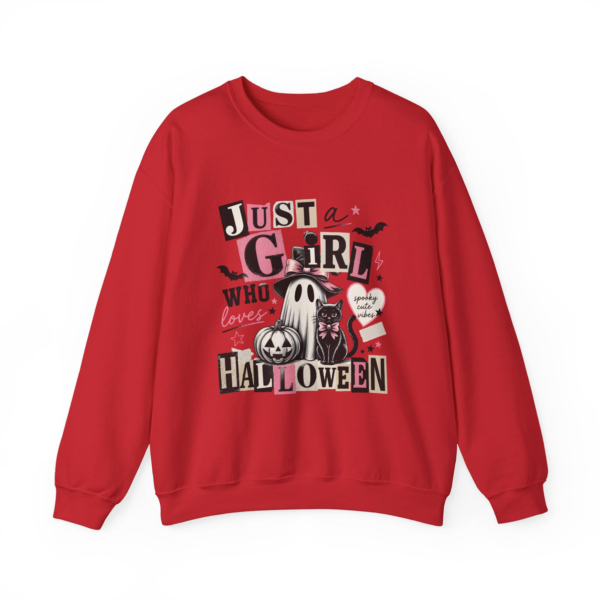 Halloween Sweatshirt — "Just a Girl Who Loves Halloween" Cute Ghost & Pumpkin Crewneck