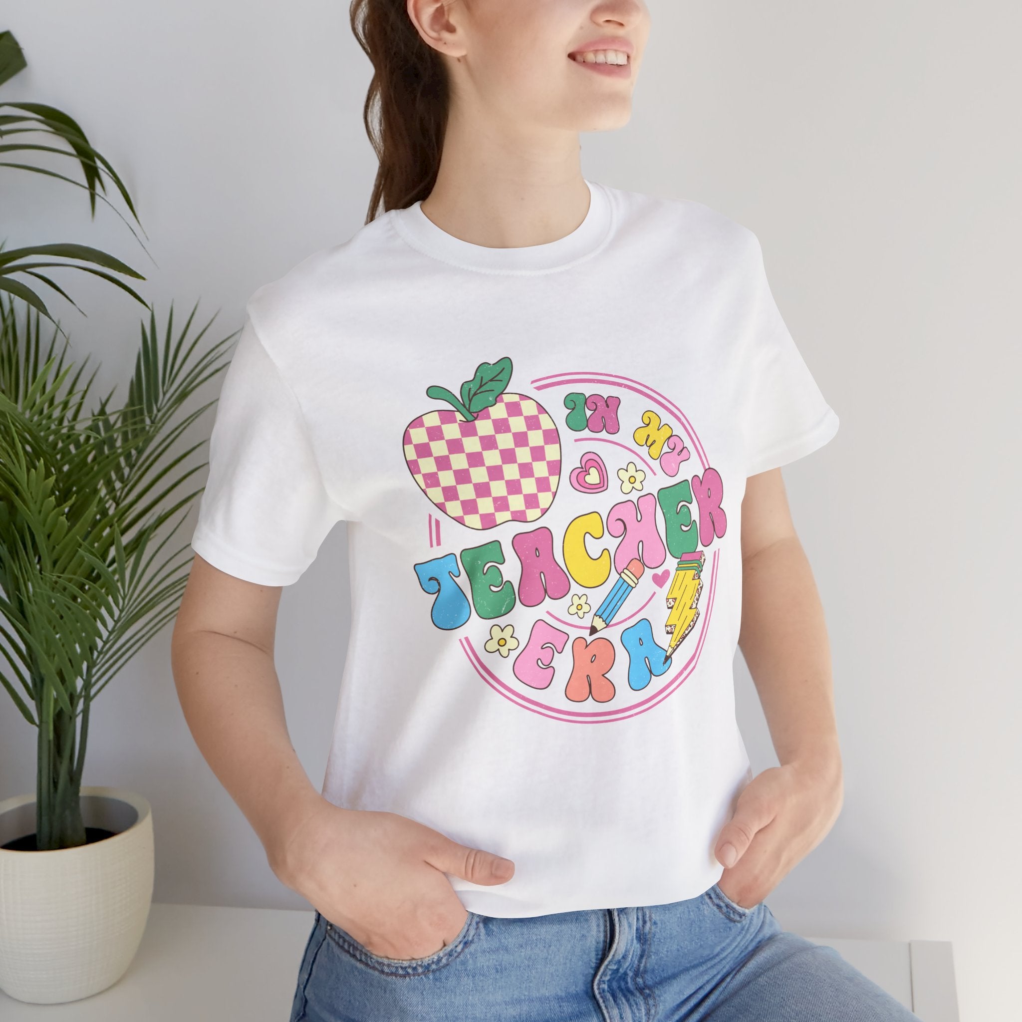 Teacher Vibes Tee — Cute Retro Apple Classroom Graphic T-Shirt