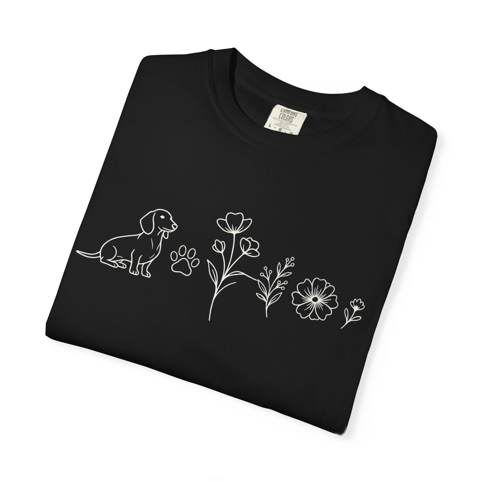 Floral Dachschund Line Art T-Shirt — Minimal Dog & Wildflower Tee