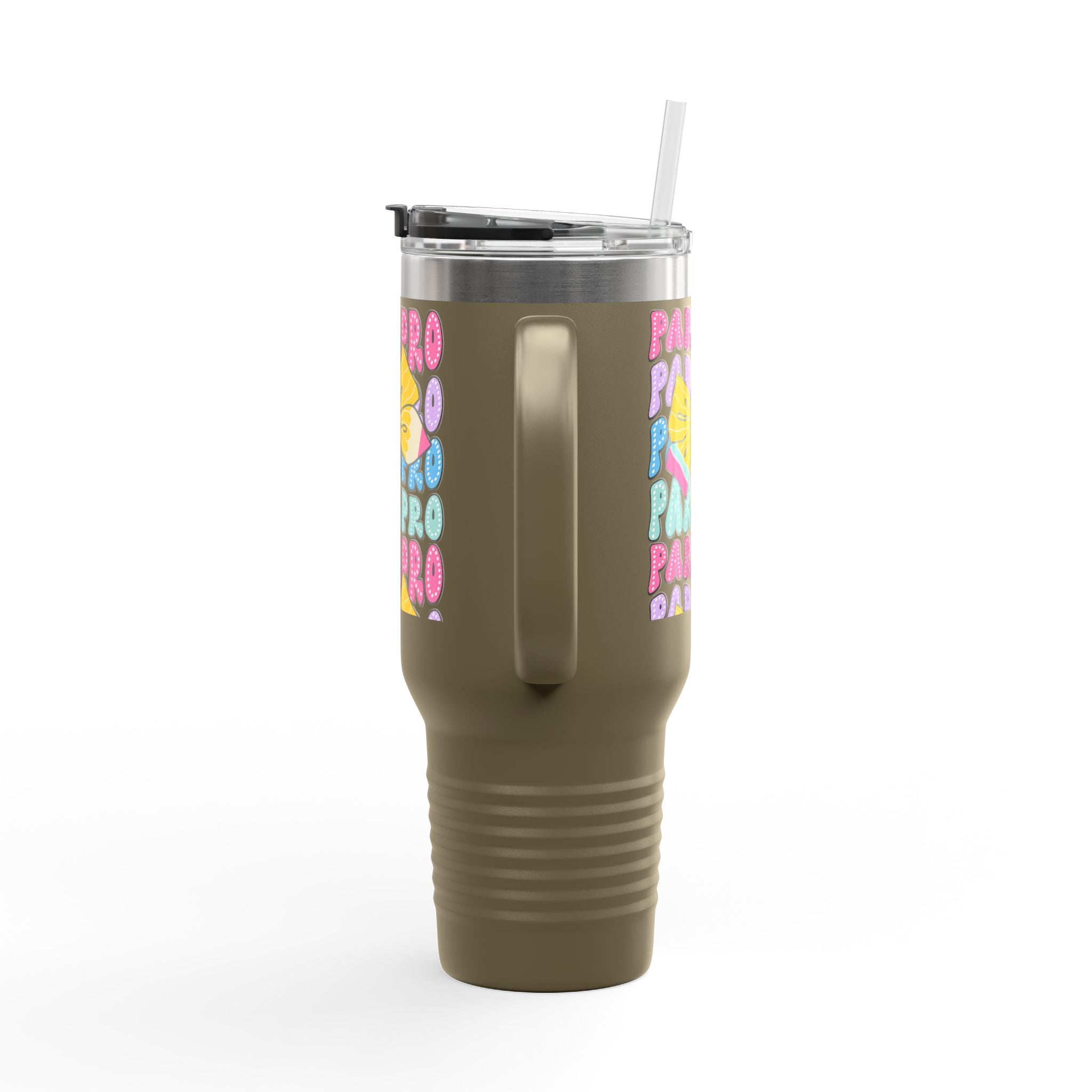 40oz Insulated Travel Mug — Colorful 'PARA' Pattern with Bow Design