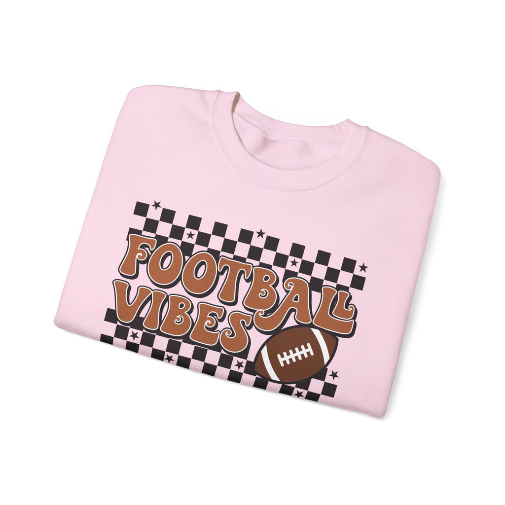 Football Vibes Crewneck Sweatshirt — Retro Checkerboard Football Graphic