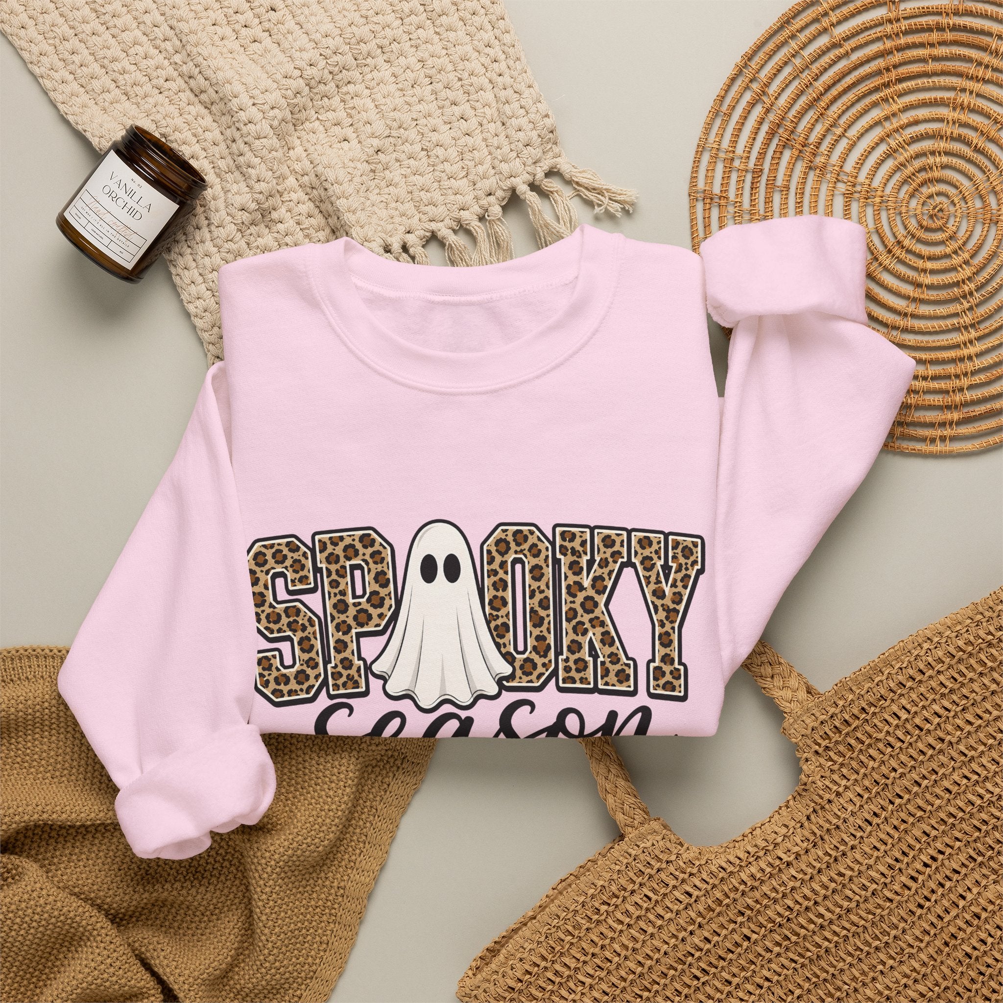 Spooky Season Sweatshirt - Leopard Print Ghost Halloween Crewneck