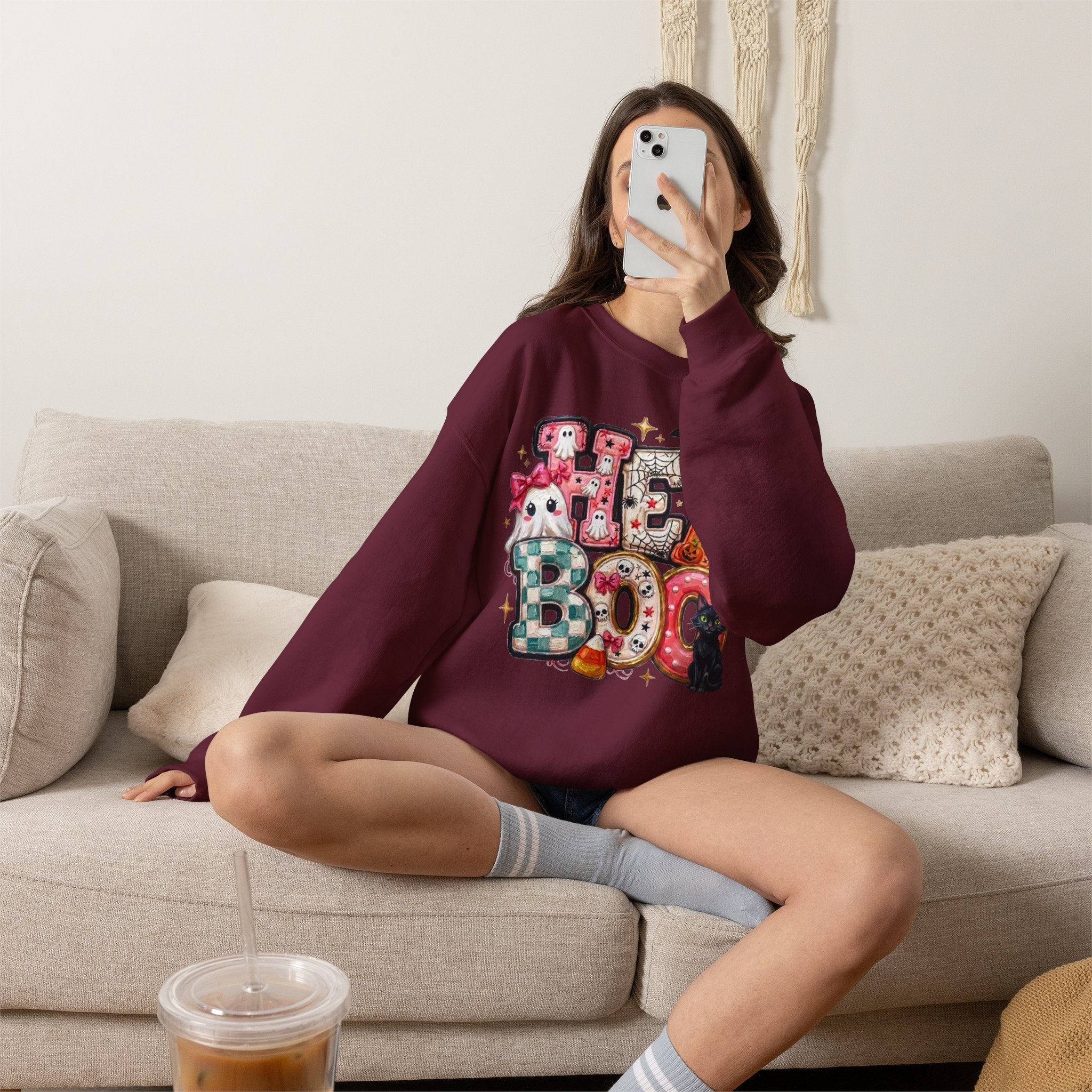 Halloween 'Boo!' Crewneck Sweatshirt – Cute Ghosts & Candy Halloween Pullover