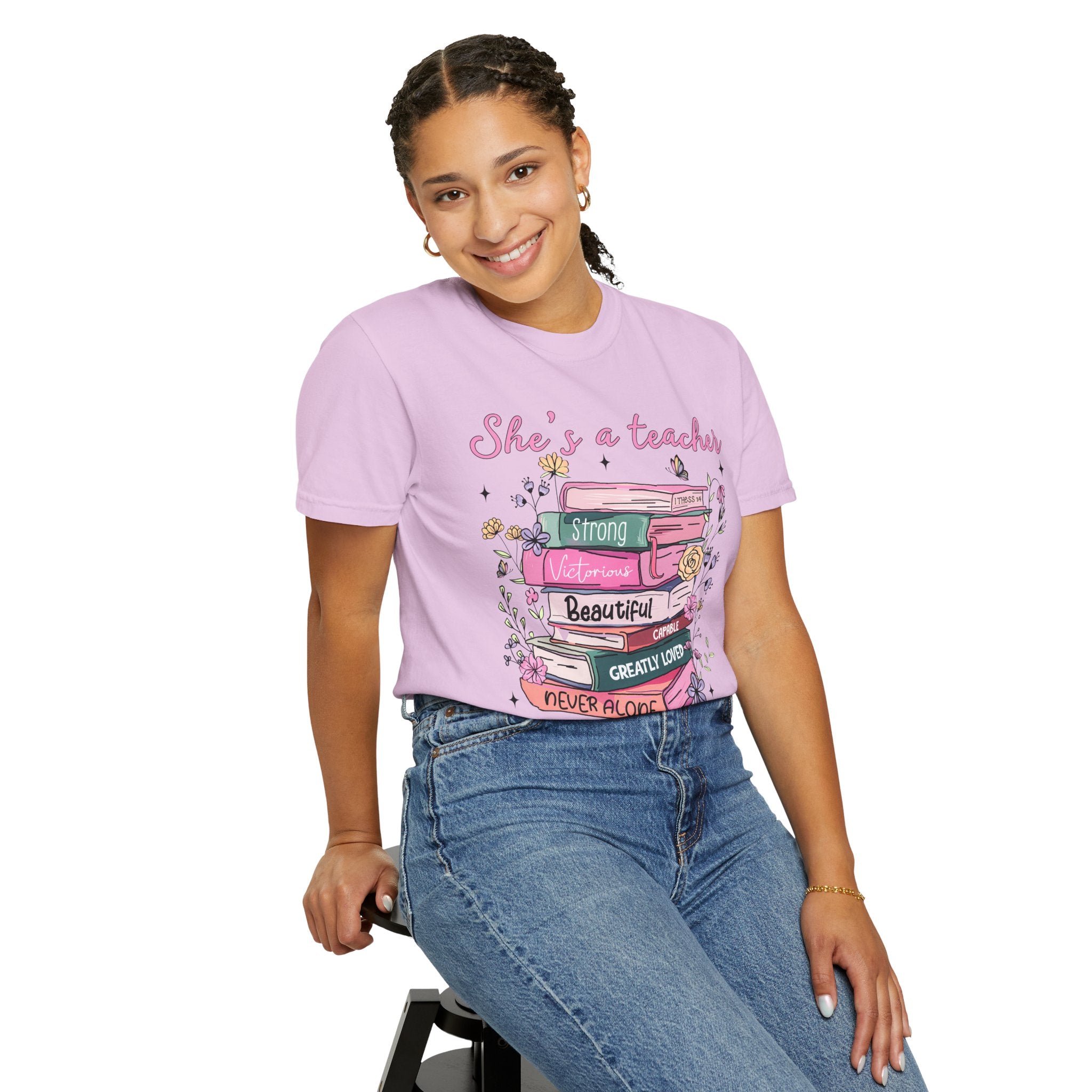 Teacher Appreciation T-Shirt — "She's a Teacher" Floral Stack Design
