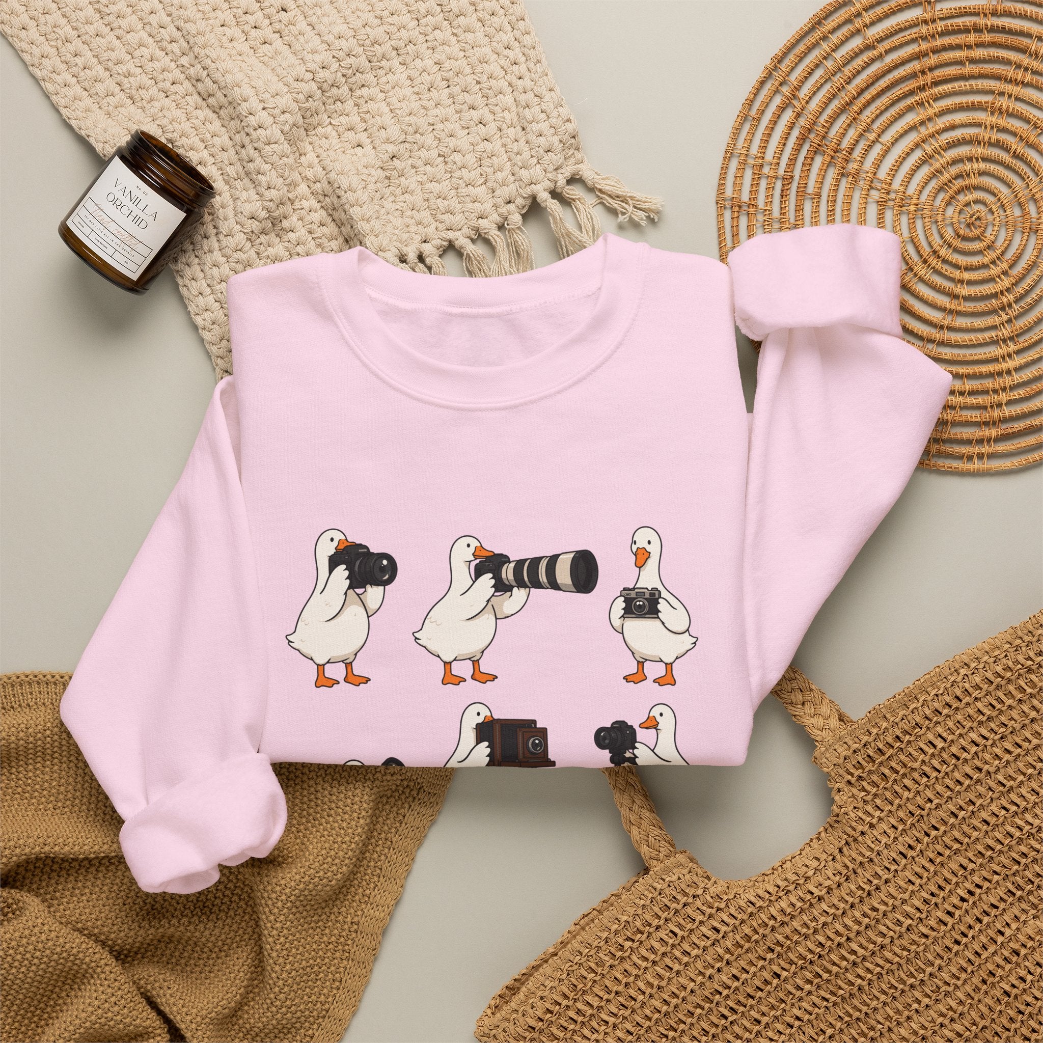 Photographer Geese Crewneck Sweatshirt – Cute Goose Photography Graphic
