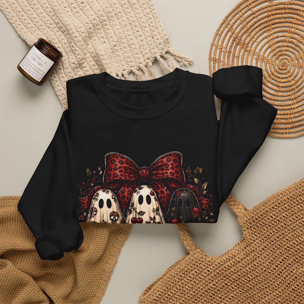 Ghost Trio Floral Crewneck Sweatshirt – Leopard Bow Halloween Pullover