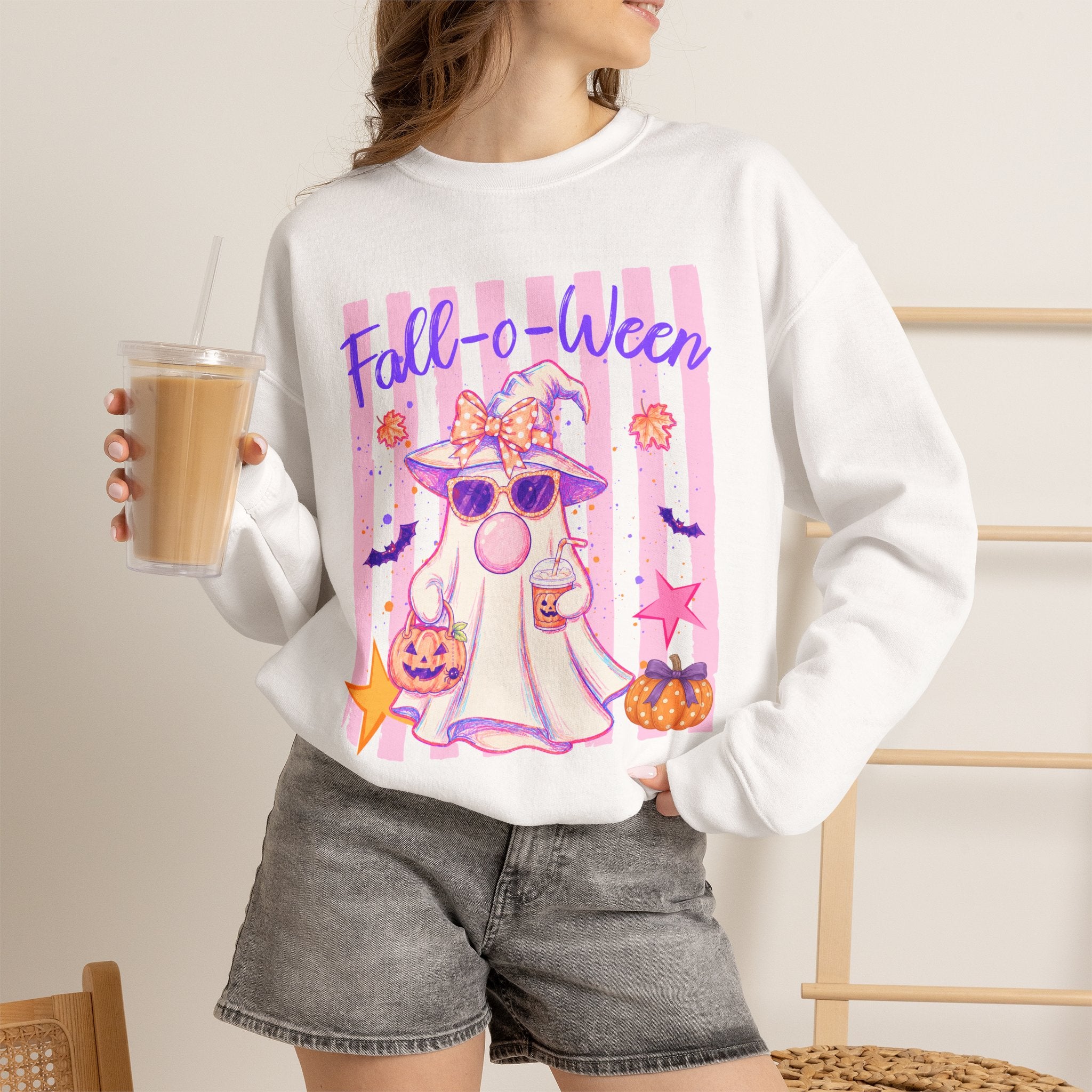 Fall-o-Ween Ghost Sweatshirt – Cute Pastel Halloween Crewneck