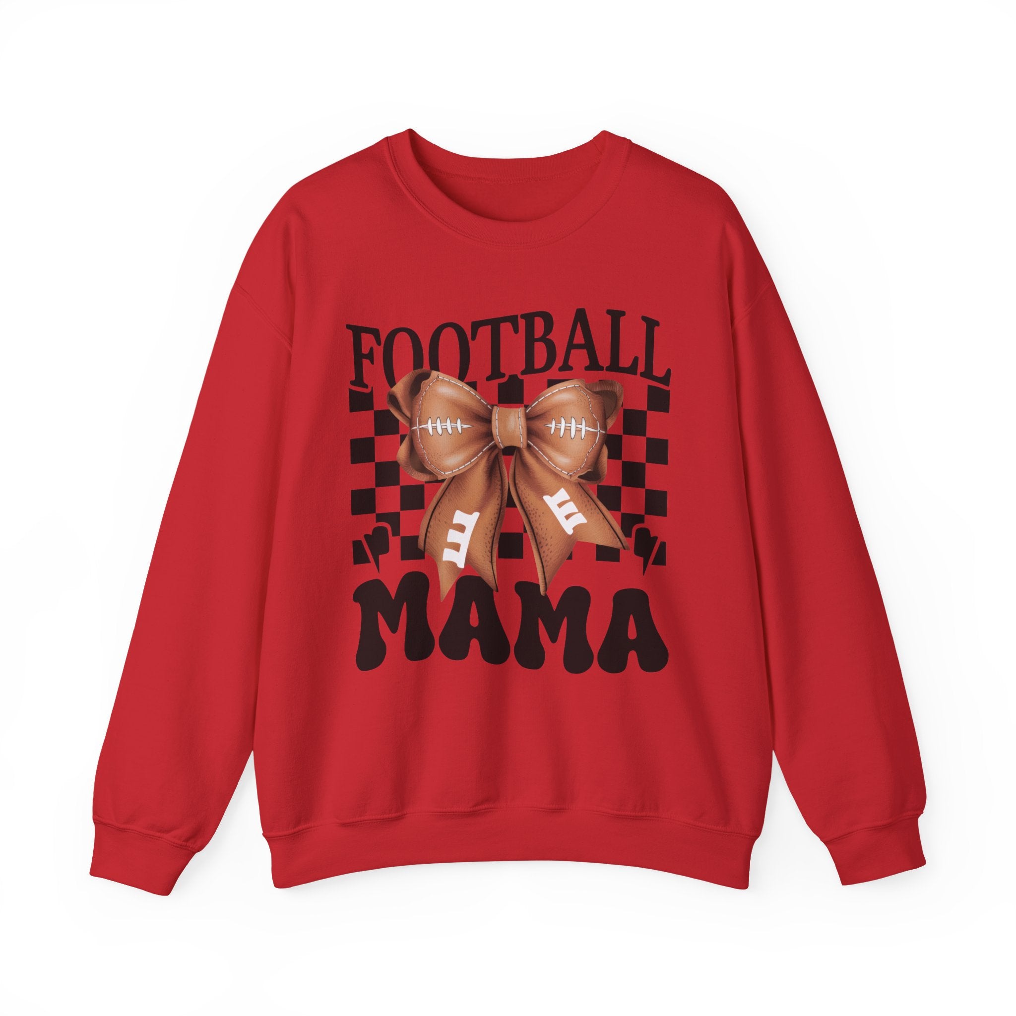 Football Mama Crewneck Sweatshirt — Retro Checkerboard Football Graphic