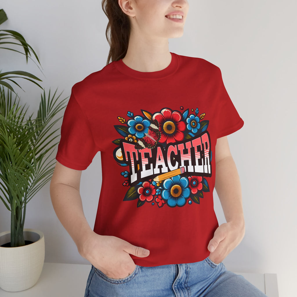 Teacher Floral Tee — Retro Colorful 'Teacher' Shirt