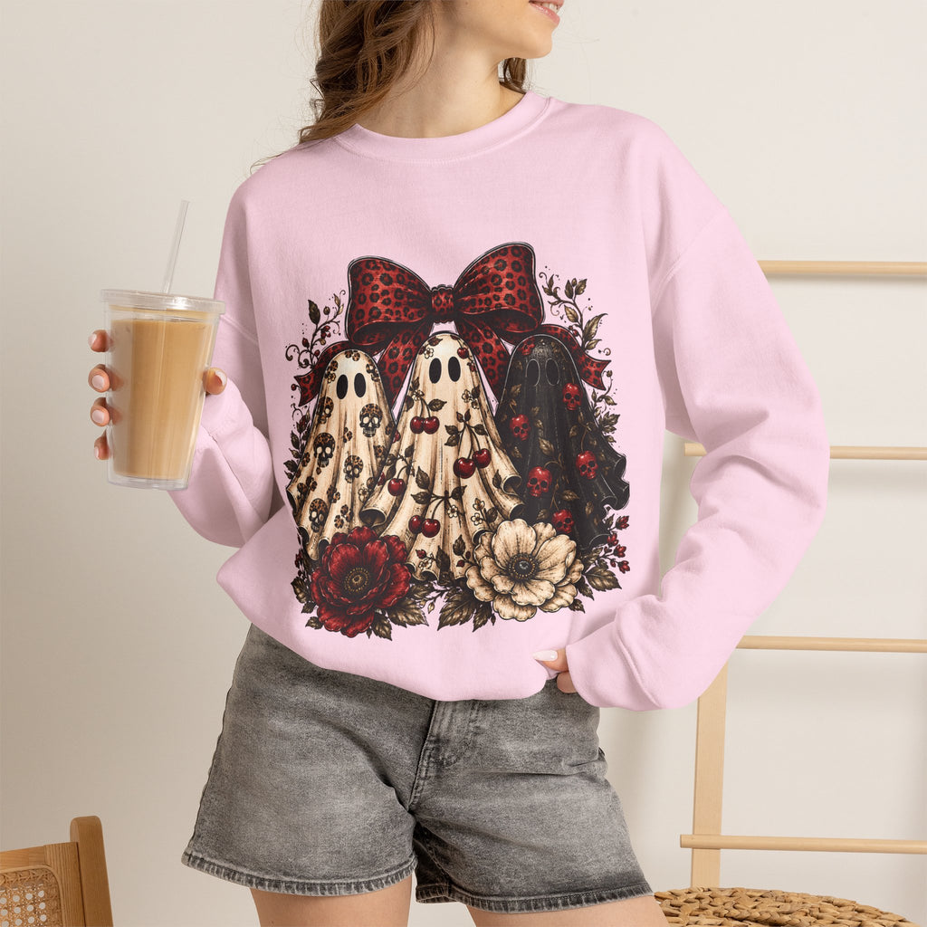 Ghost Trio Floral Crewneck Sweatshirt – Leopard Bow Halloween Pullover