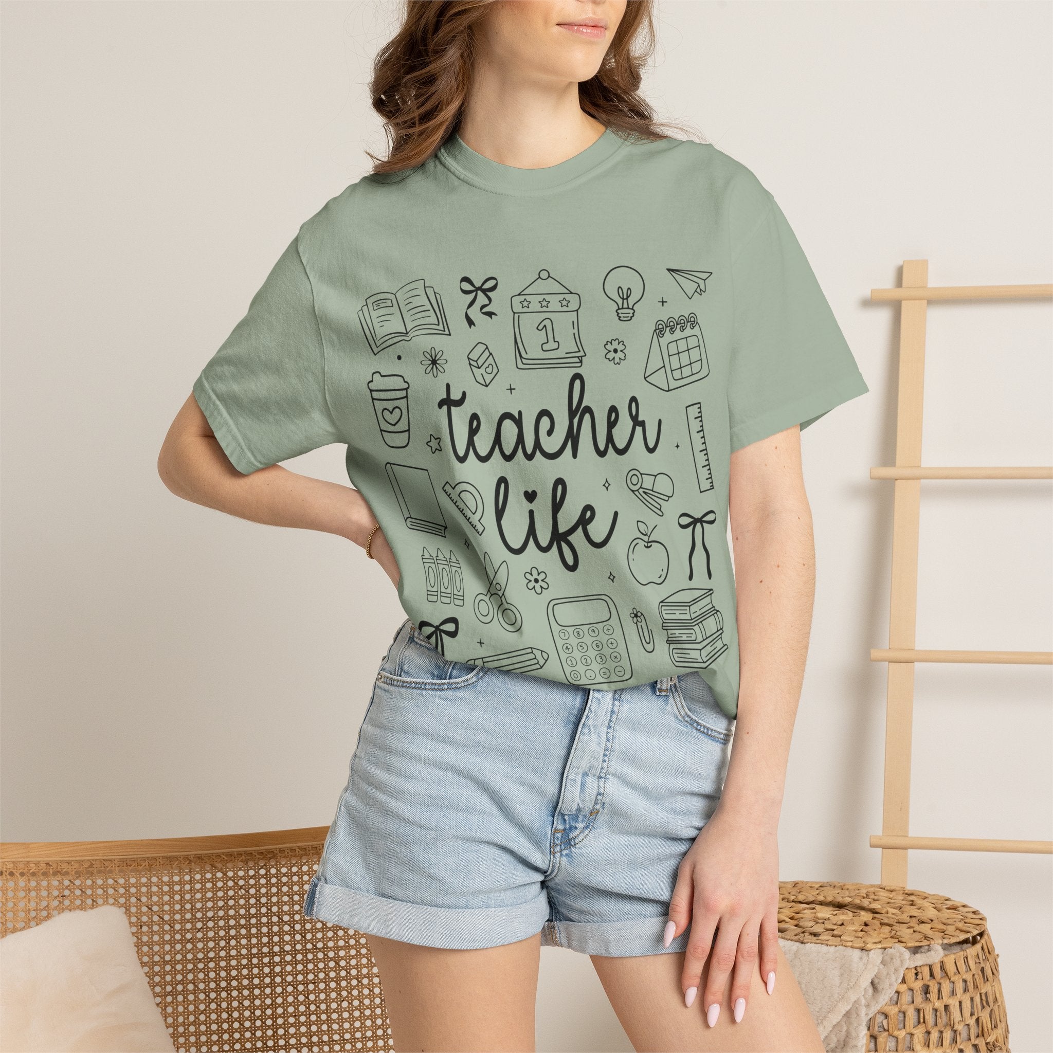 Teacher Life T-Shirt — School Supplies Sketch Graphic Tee