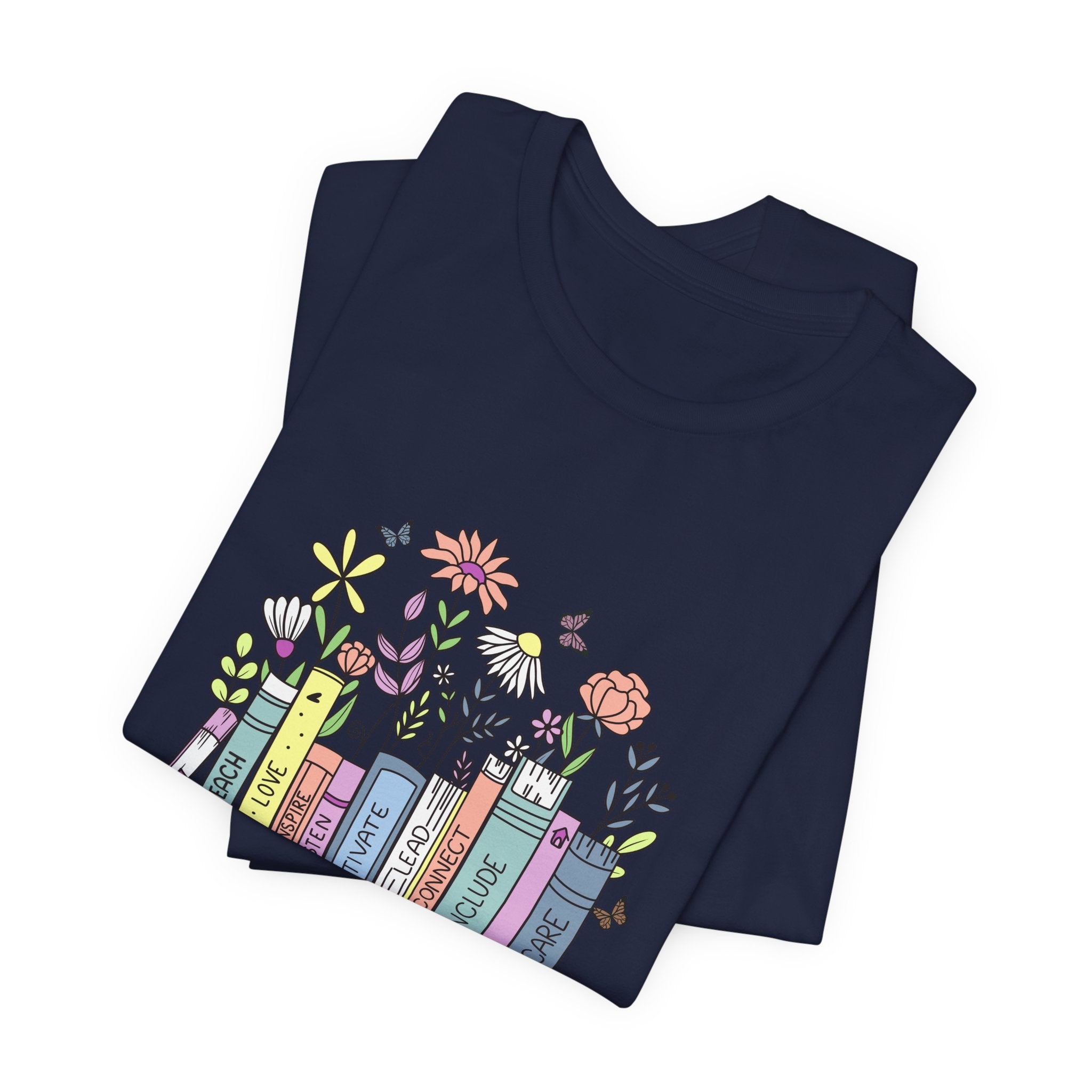 Book Lover T‑Shirt — Teacher Floral Books & Pencil Illustration Tee