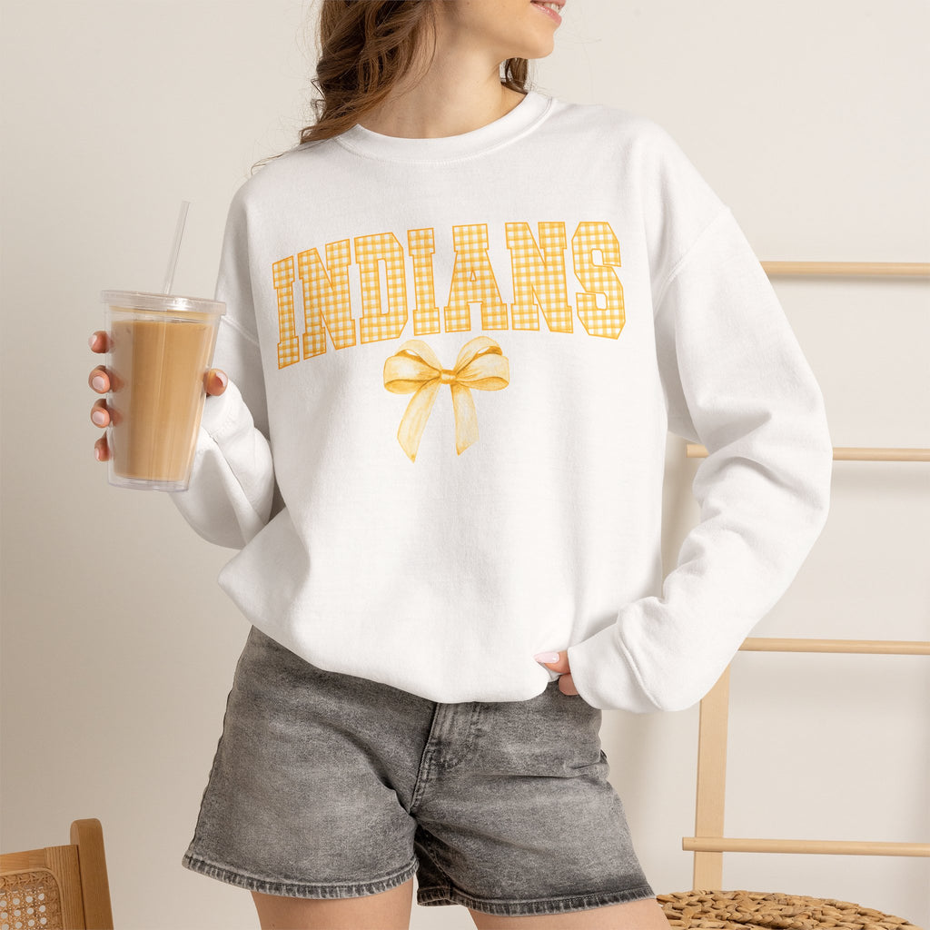 Indians Yellow Gingham Bow Crewneck Sweatshirt