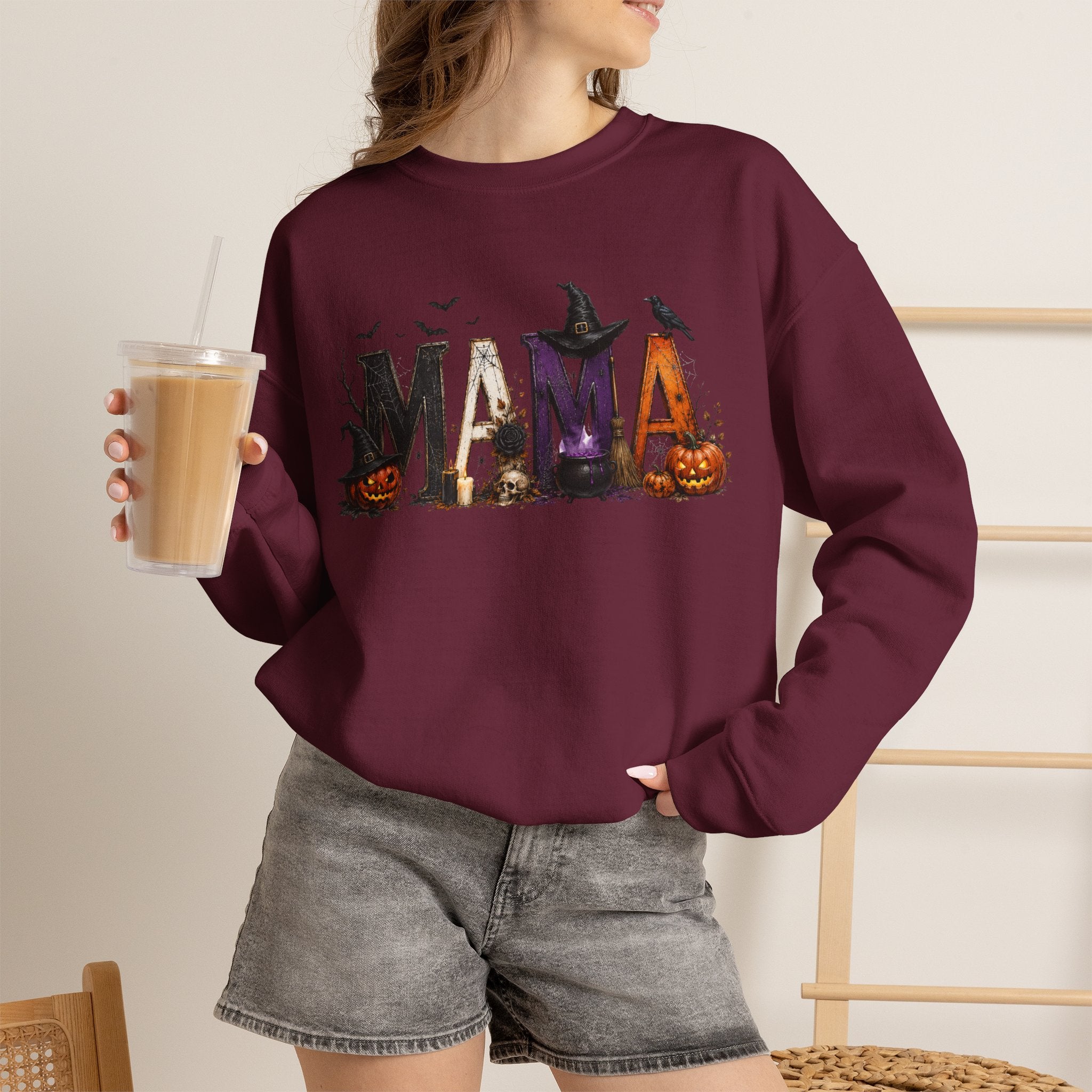 Halloween Mama Sweatshirt — Spooky Witch & Pumpkins Crewneck