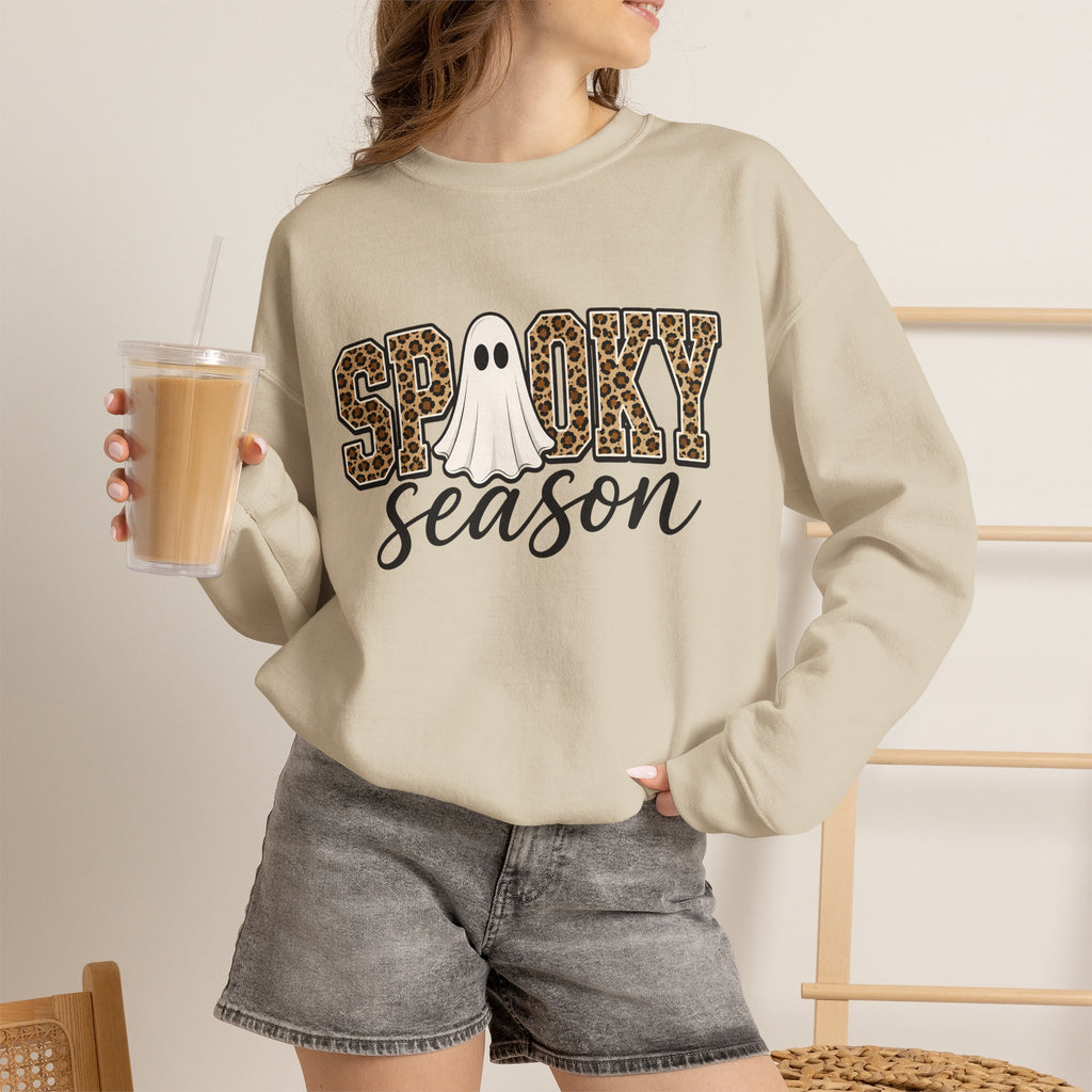 Spooky Season Sweatshirt - Leopard Print Ghost Halloween Crewneck
