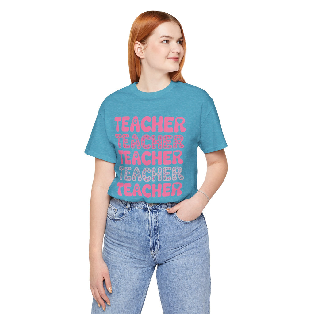 Teacher Repeating Pink Typography T‑Shirt