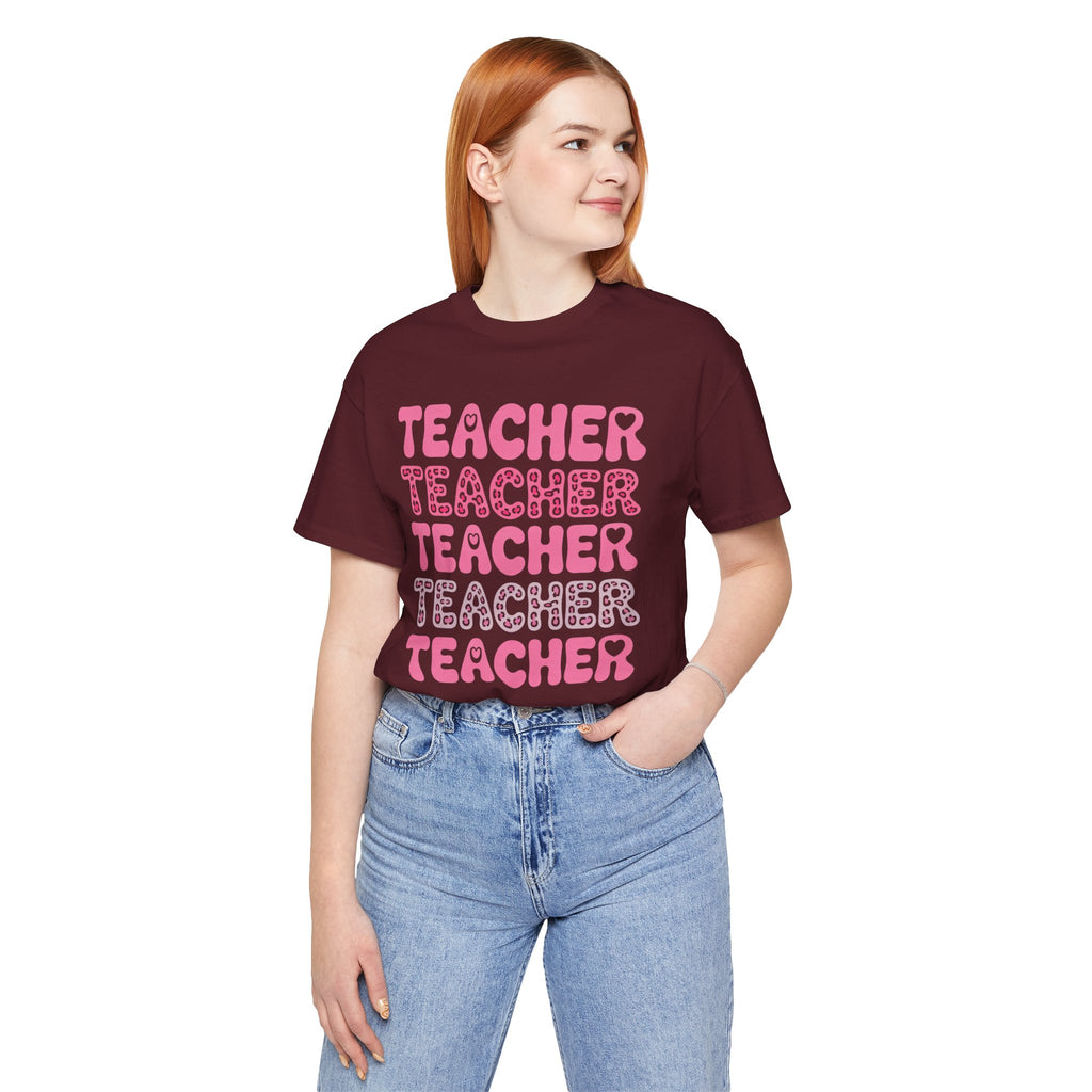 Teacher Repeating Pink Typography T‑Shirt