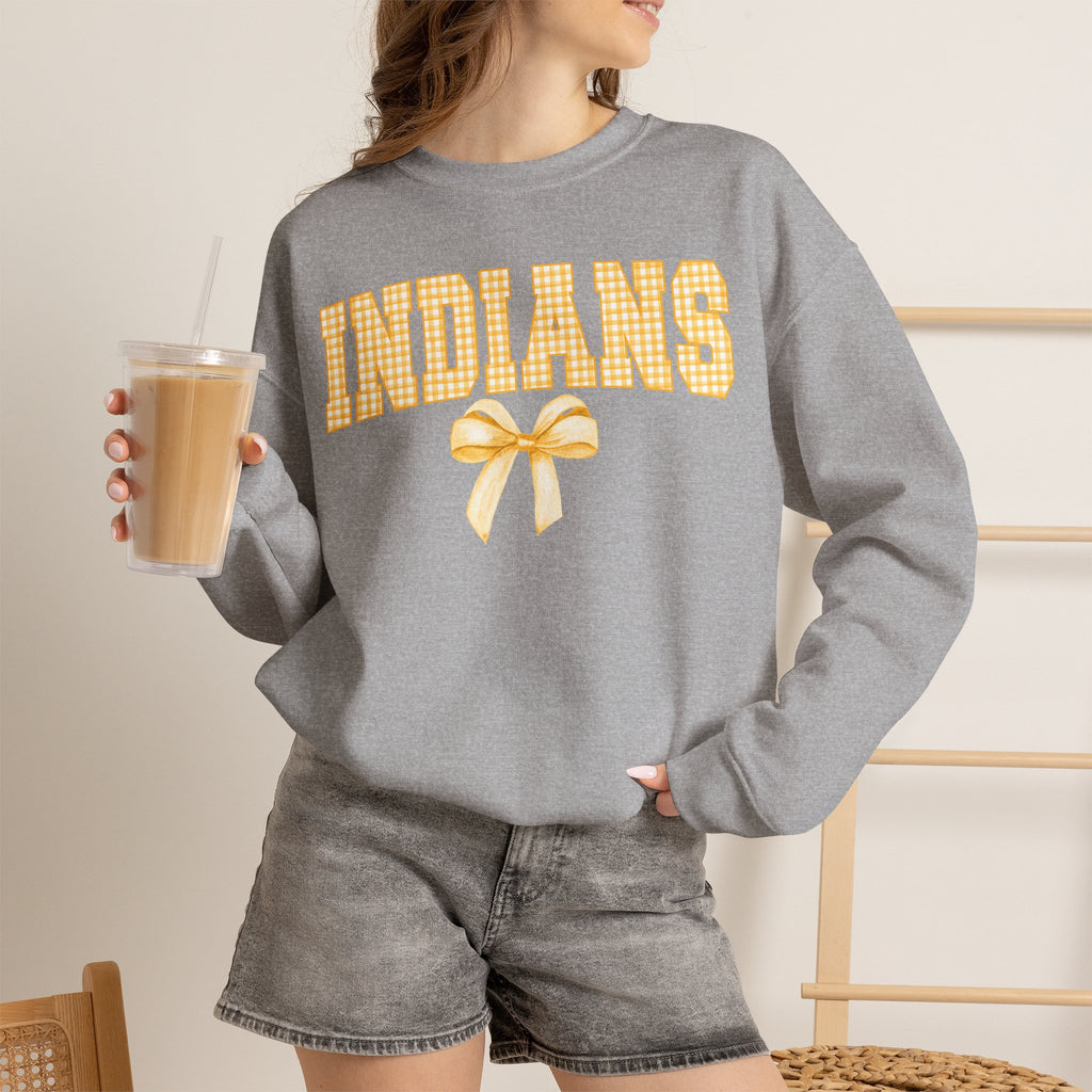 Indians Yellow Gingham Bow Crewneck Sweatshirt