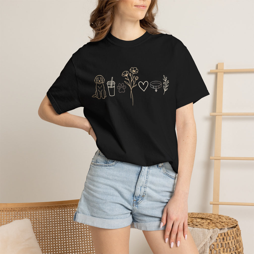 Doodle & Wildflower T-Shirt — Minimal Line Art Dog Tee