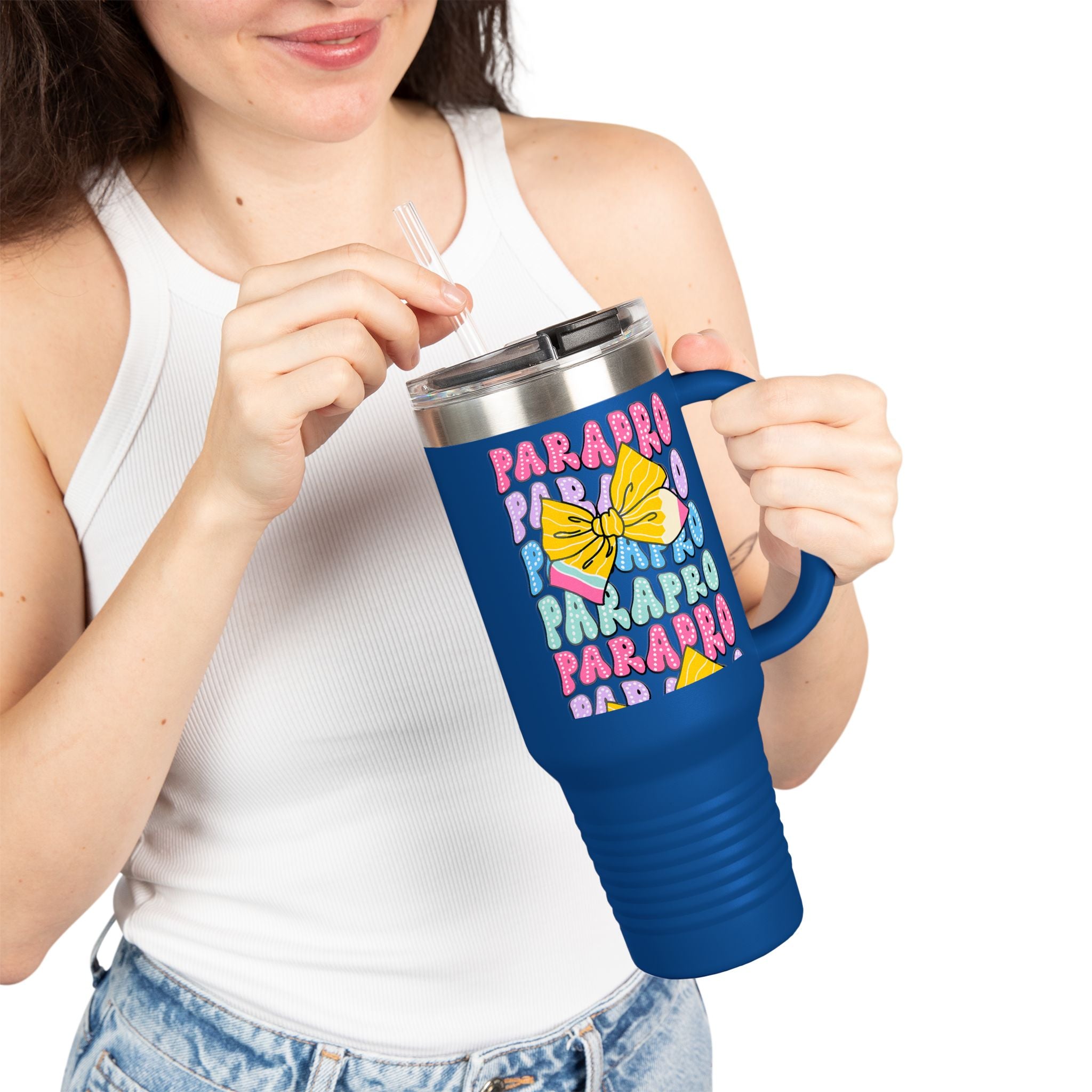40oz Insulated Travel Mug — Colorful 'PARA' Pattern with Bow Design
