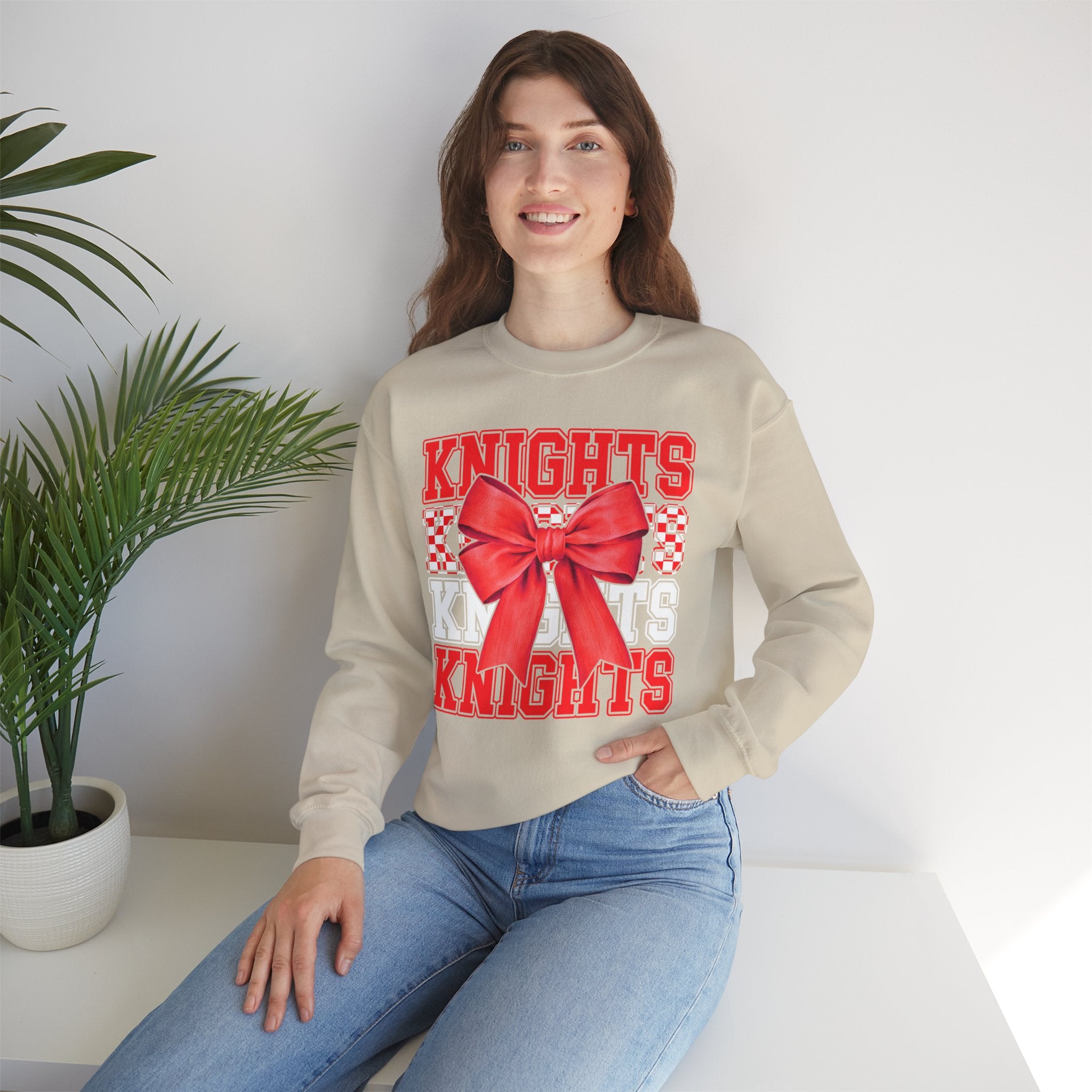 Crewneck Sweatshirt — 'Knights' Red Bow School Spirit  Crew