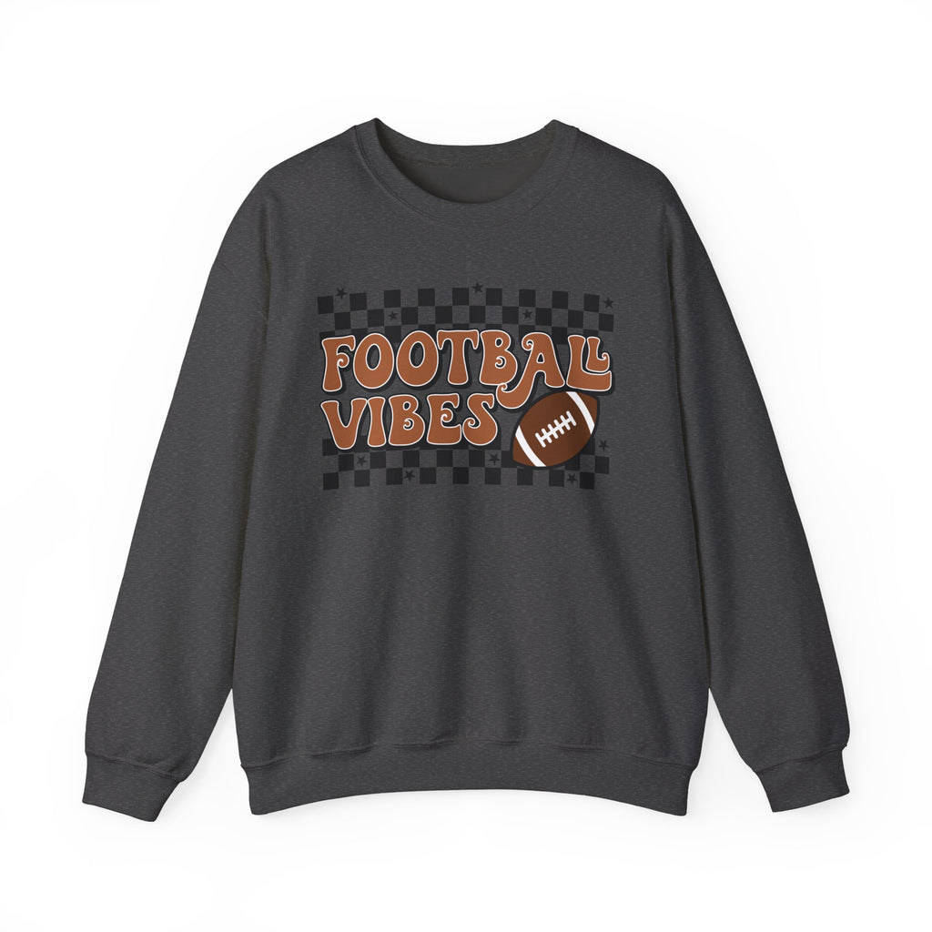 Football Vibes Crewneck Sweatshirt — Retro Checkerboard Football Graphic