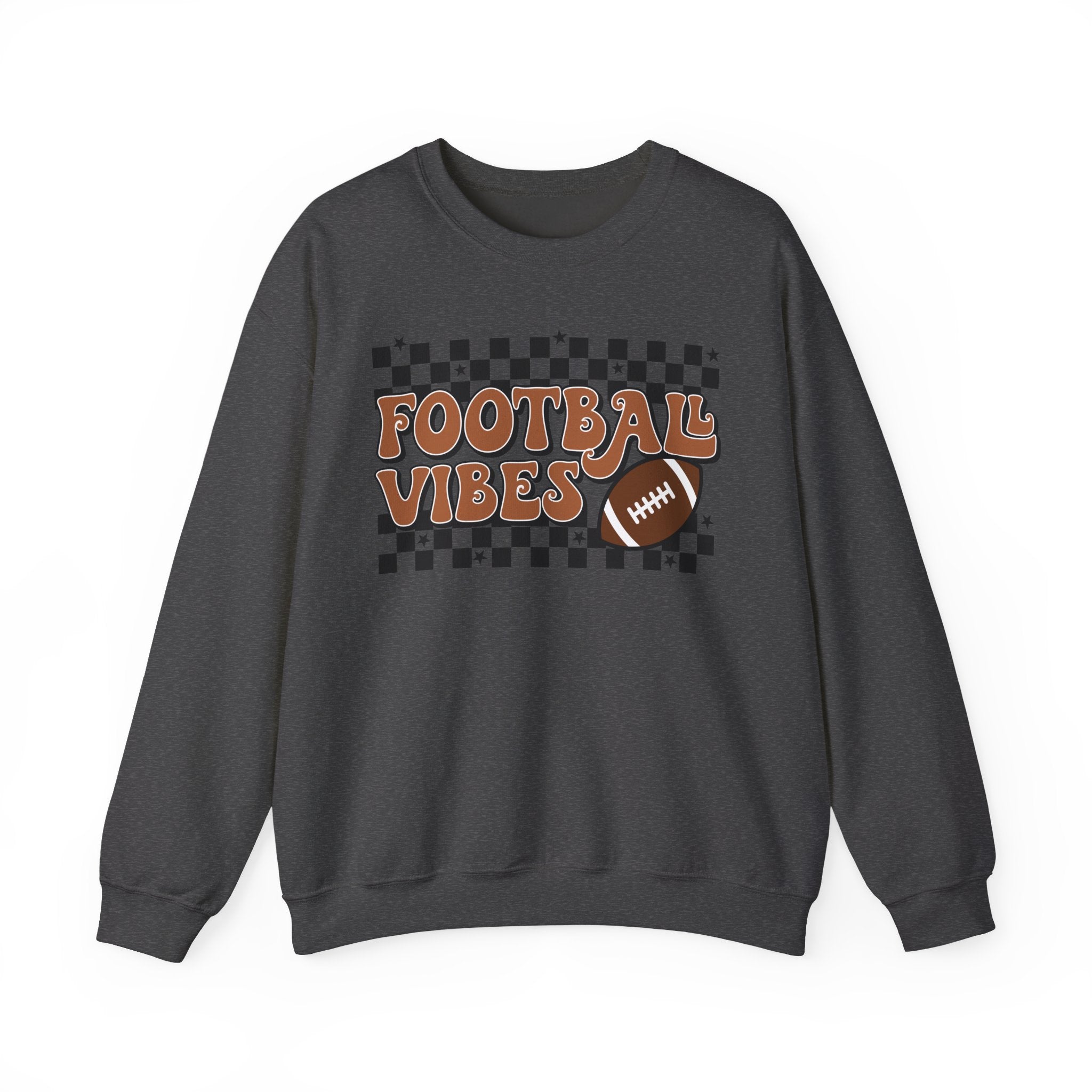 Football Vibes Crewneck Sweatshirt — Retro Checkerboard Football Graphic
