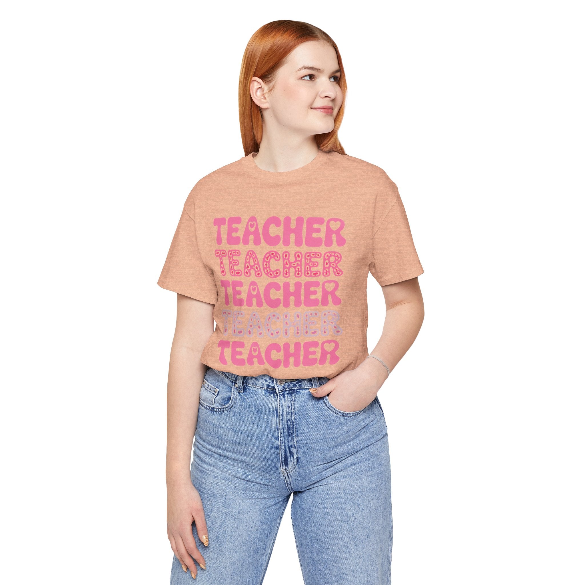 Teacher Repeating Pink Typography T‑Shirt