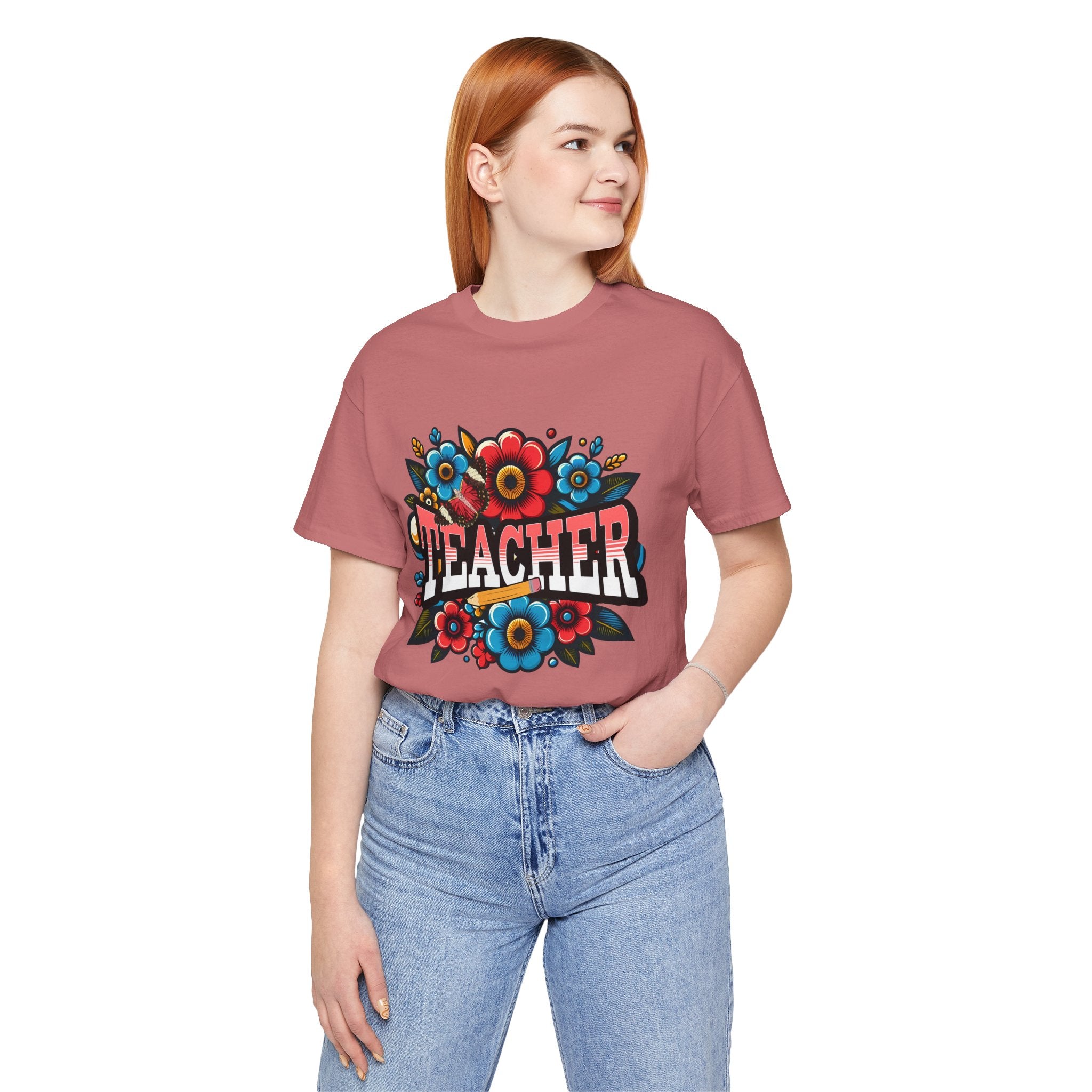 Teacher Floral Tee — Retro Colorful 'Teacher' Shirt