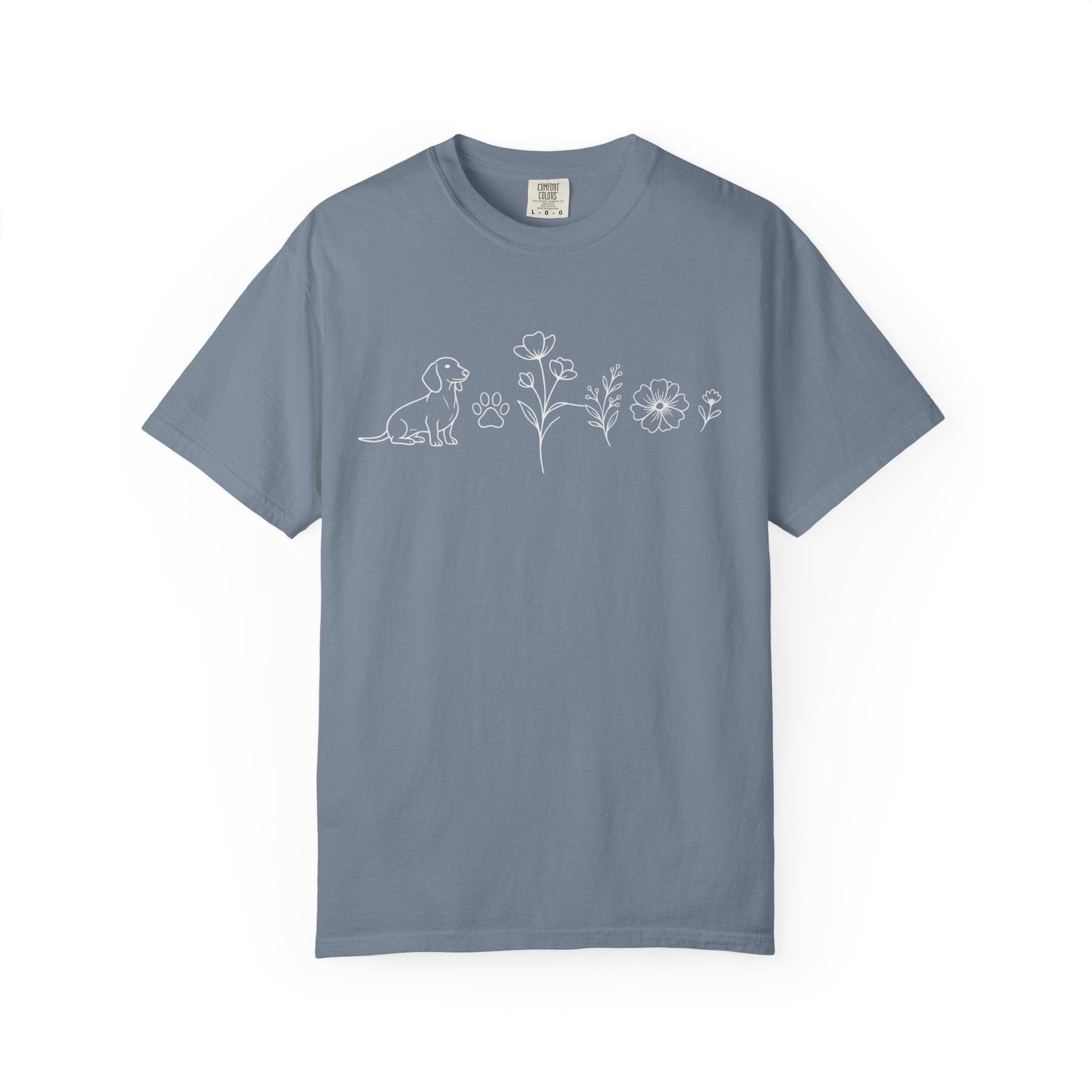 Floral Dachschund Line Art T-Shirt — Minimal Dog & Wildflower Tee