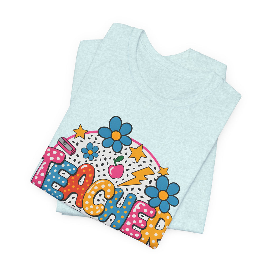 Teacher Doodle Graphic Tee — Colorful School Supplies Design