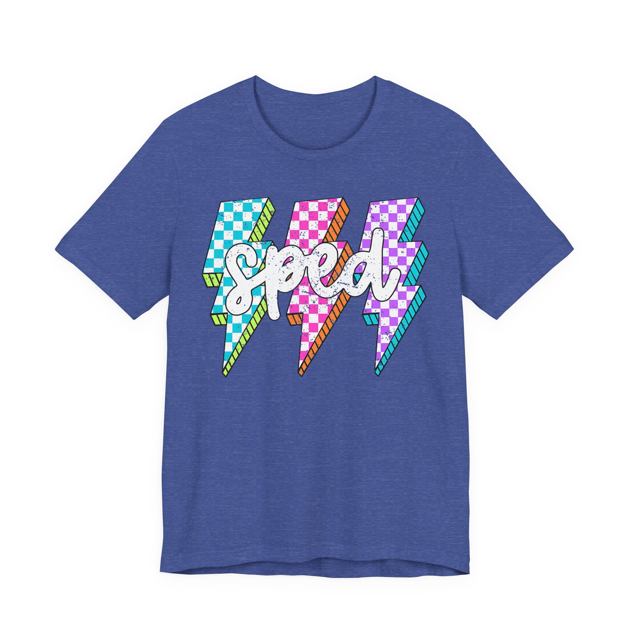 Speed Lightning Tee — Retro Checkerboard Bolt Graphic T-Shirt