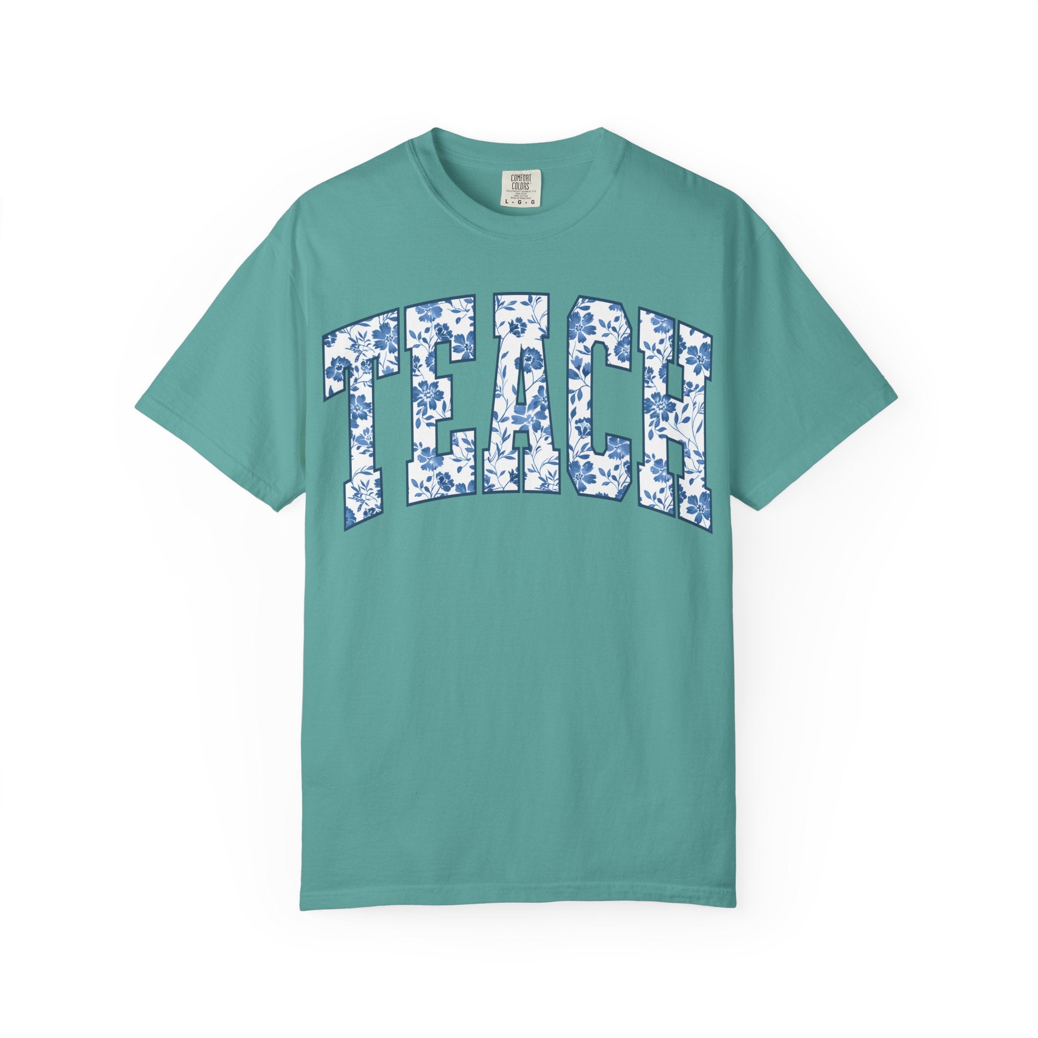 Teacher Floral Arch T-Shirt — 'TEACH' Blue Floral Print Tee