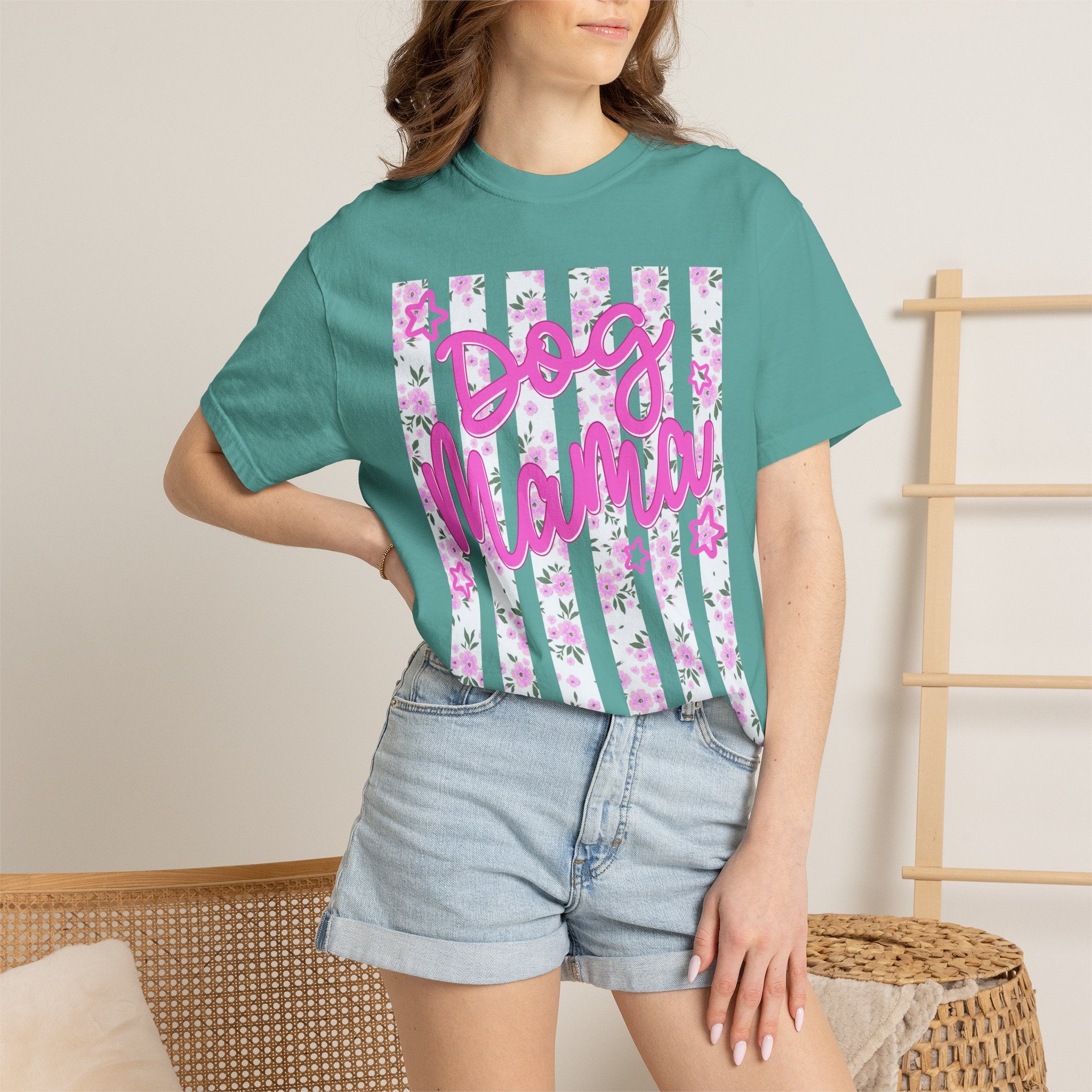 Dog Mama Floral Flag T-Shirt