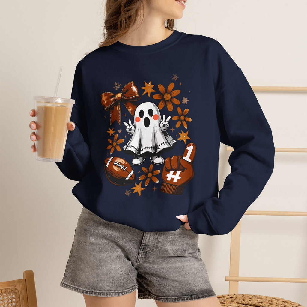Football Ghost Crewneck Sweatshirt – Cute Spooky Game Day Design