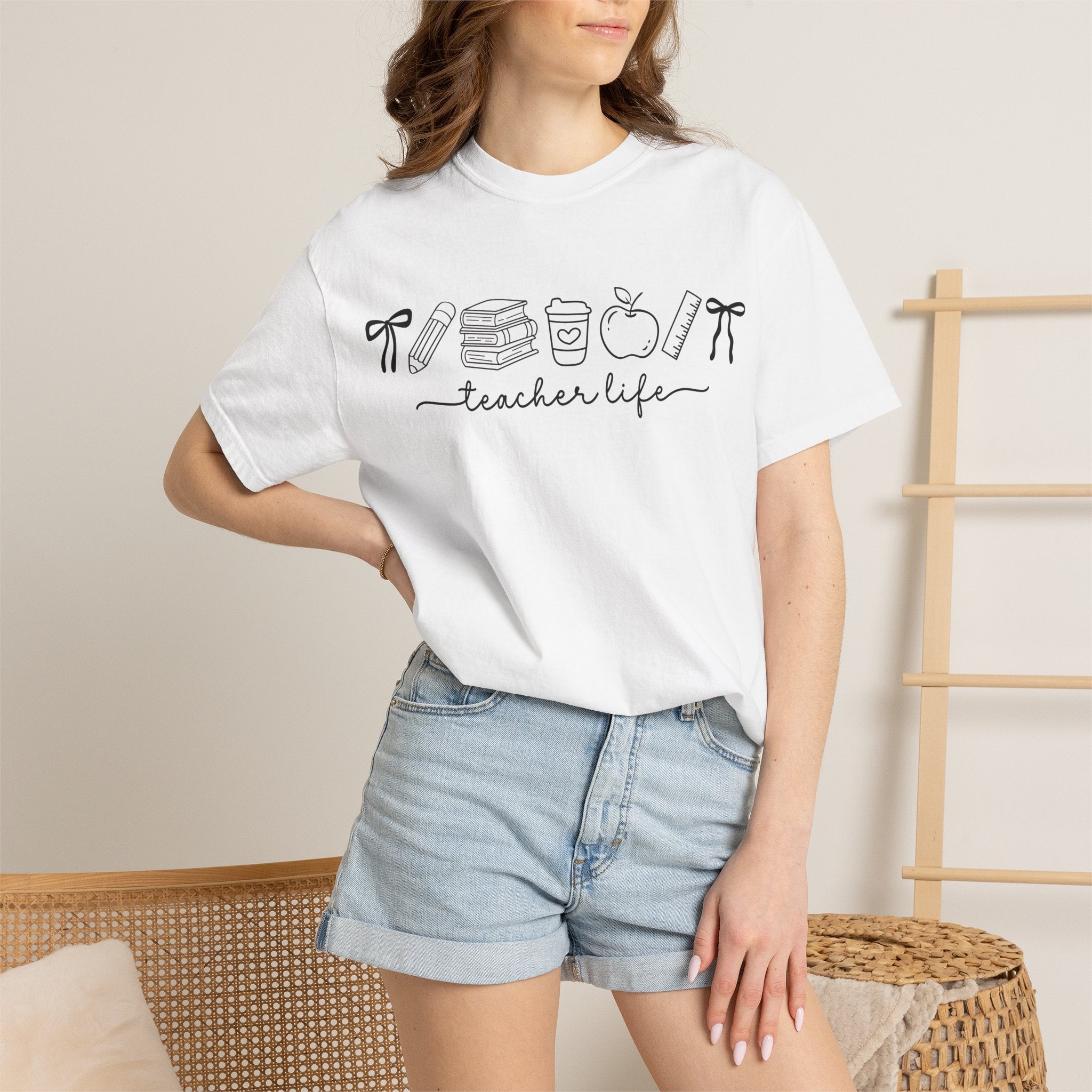 Teacher Life Tee — Minimalist Apple, Books & Coffee Graphic T-Shirt