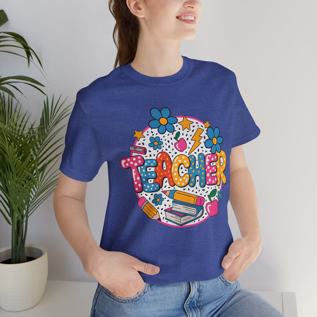 Teacher Doodle Graphic Tee — Colorful School Supplies Design