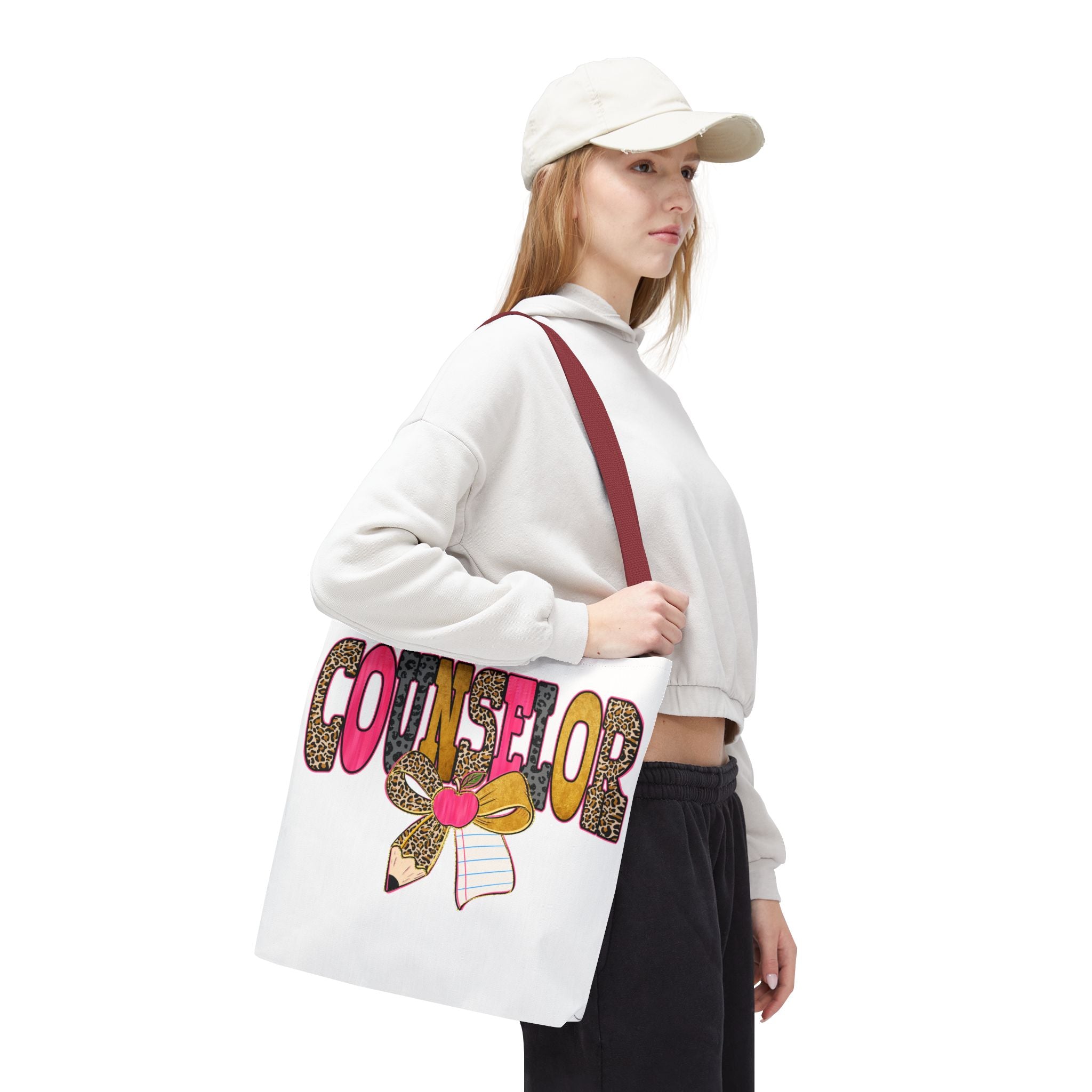 Counselor Tote Bag — Cute Leopard Pencil & Ribbon School Counselor Gift