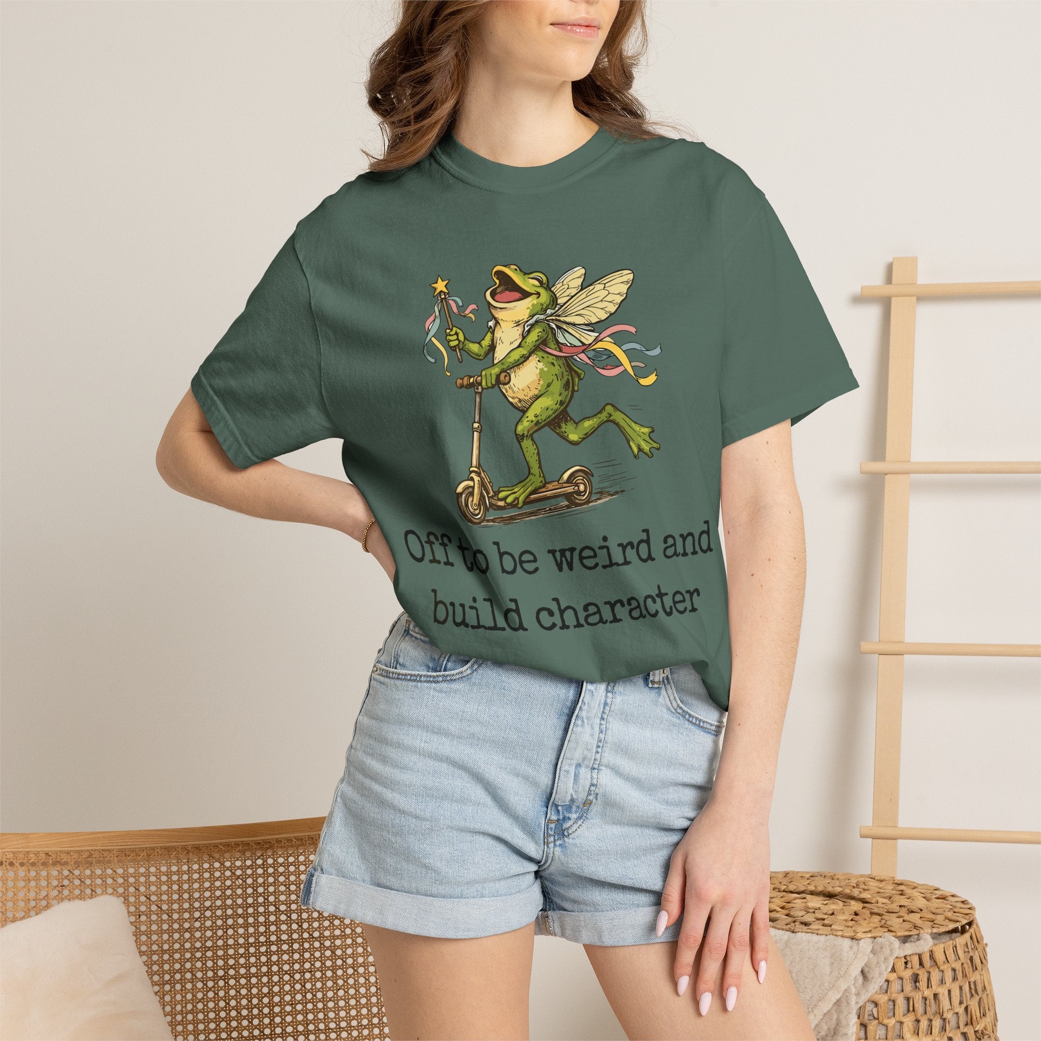 Frog Fairy T-Shirt — "Off to be weird and build character" Cute Whimsical Graphic Tee