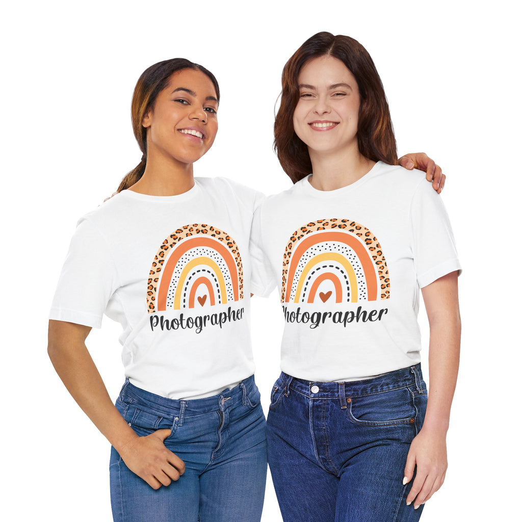 Photographer Rainbow Tee — Leopard Print Rainbow Graphic T-Shirt for Photographers