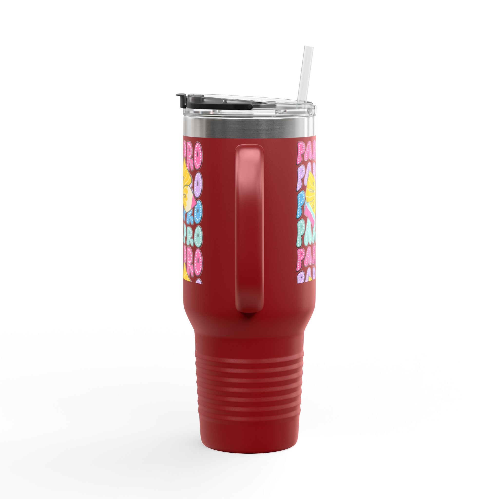 40oz Insulated Travel Mug — Colorful 'PARA' Pattern with Bow Design