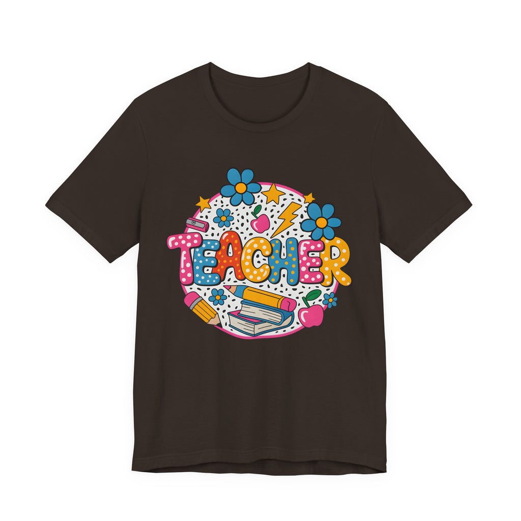 Teacher Doodle Graphic Tee — Colorful School Supplies Design