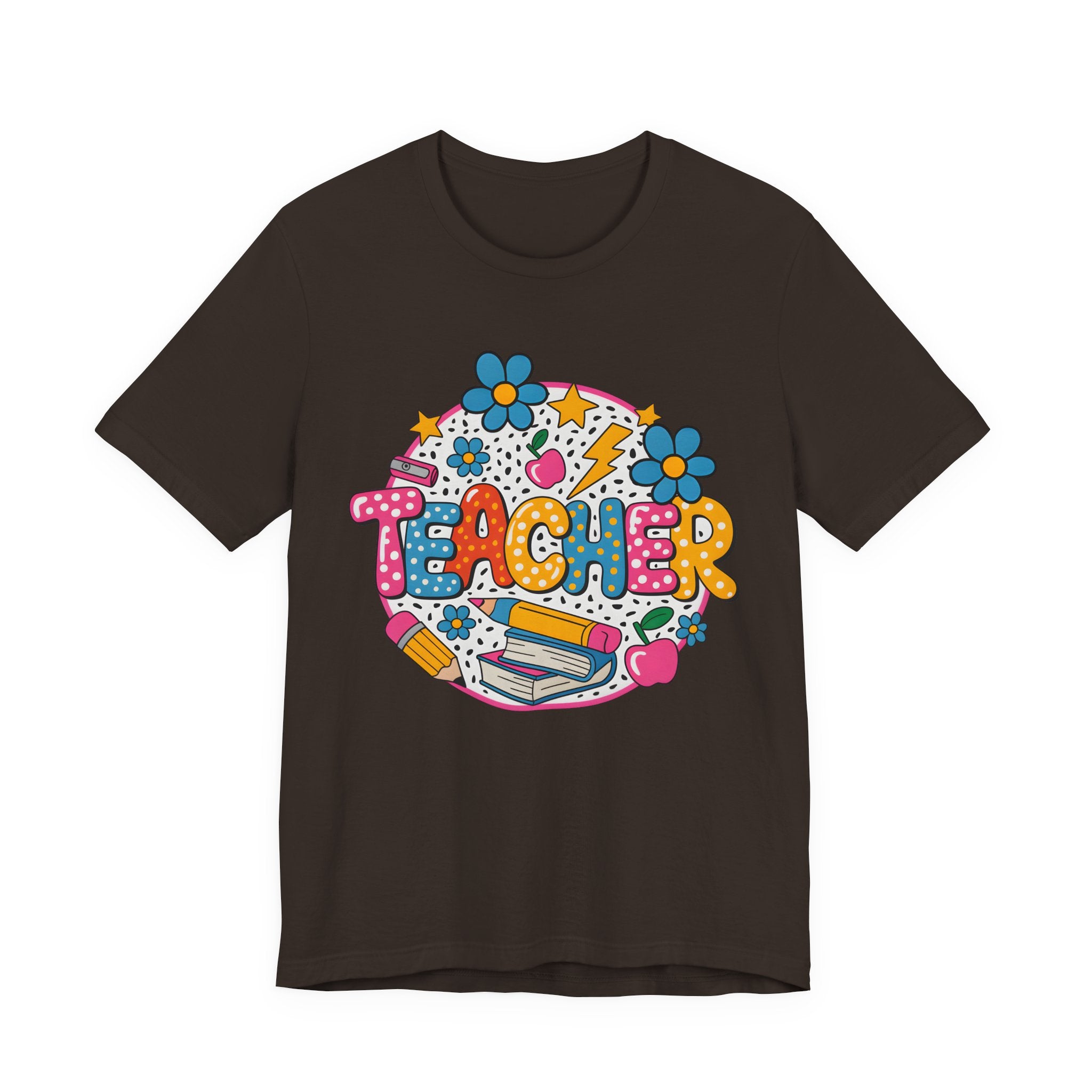 Teacher Doodle Graphic Tee — Colorful School Supplies Design