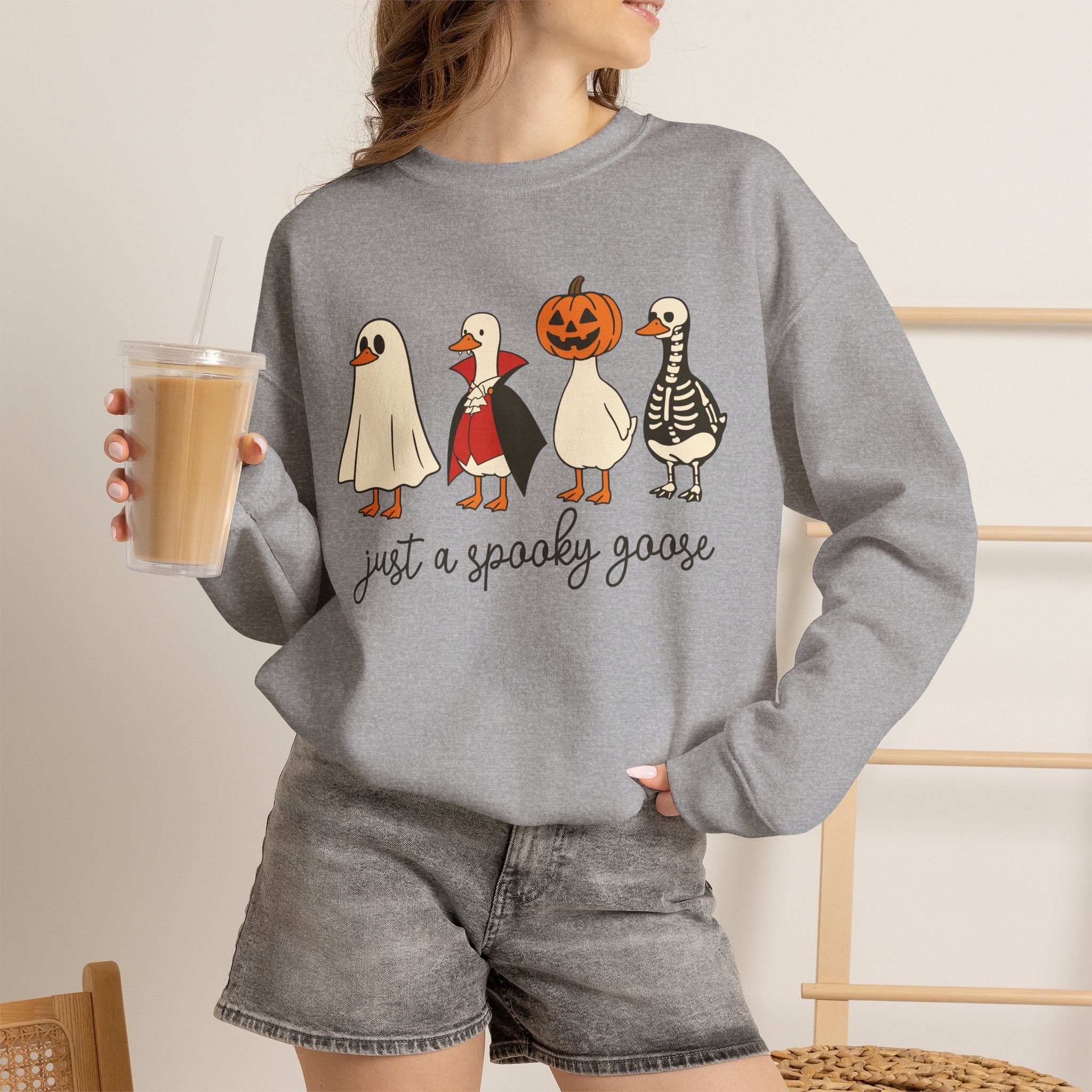 Just a Spooky Goose Sweatshirt — Cute Halloween Goose Crewneck
