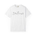 Minimal Doodle and Floral Icons T-Shirt — Coffee, Plants & Dog Line Art Tee