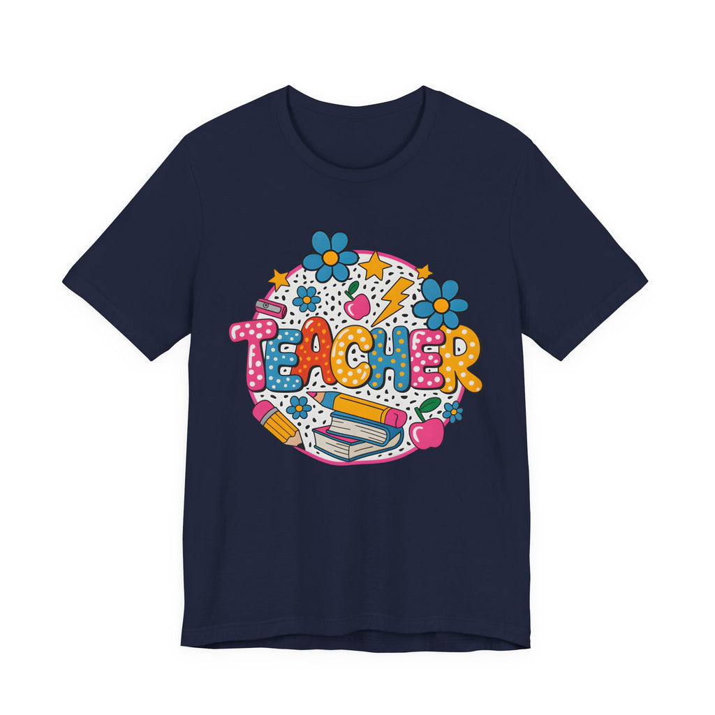 Teacher Doodle Graphic Tee — Colorful School Supplies Design