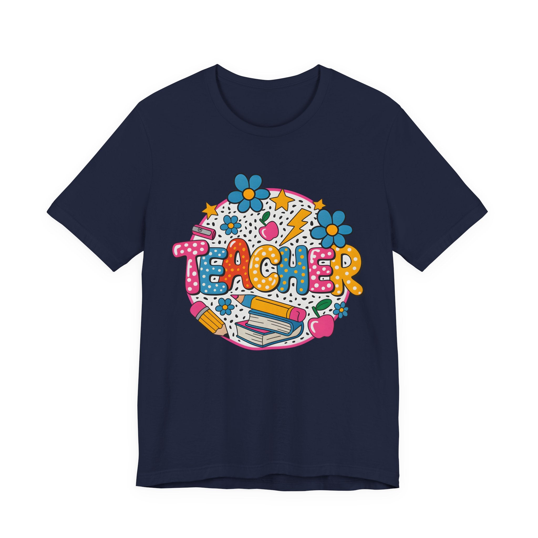 Teacher Doodle Graphic Tee — Colorful School Supplies Design